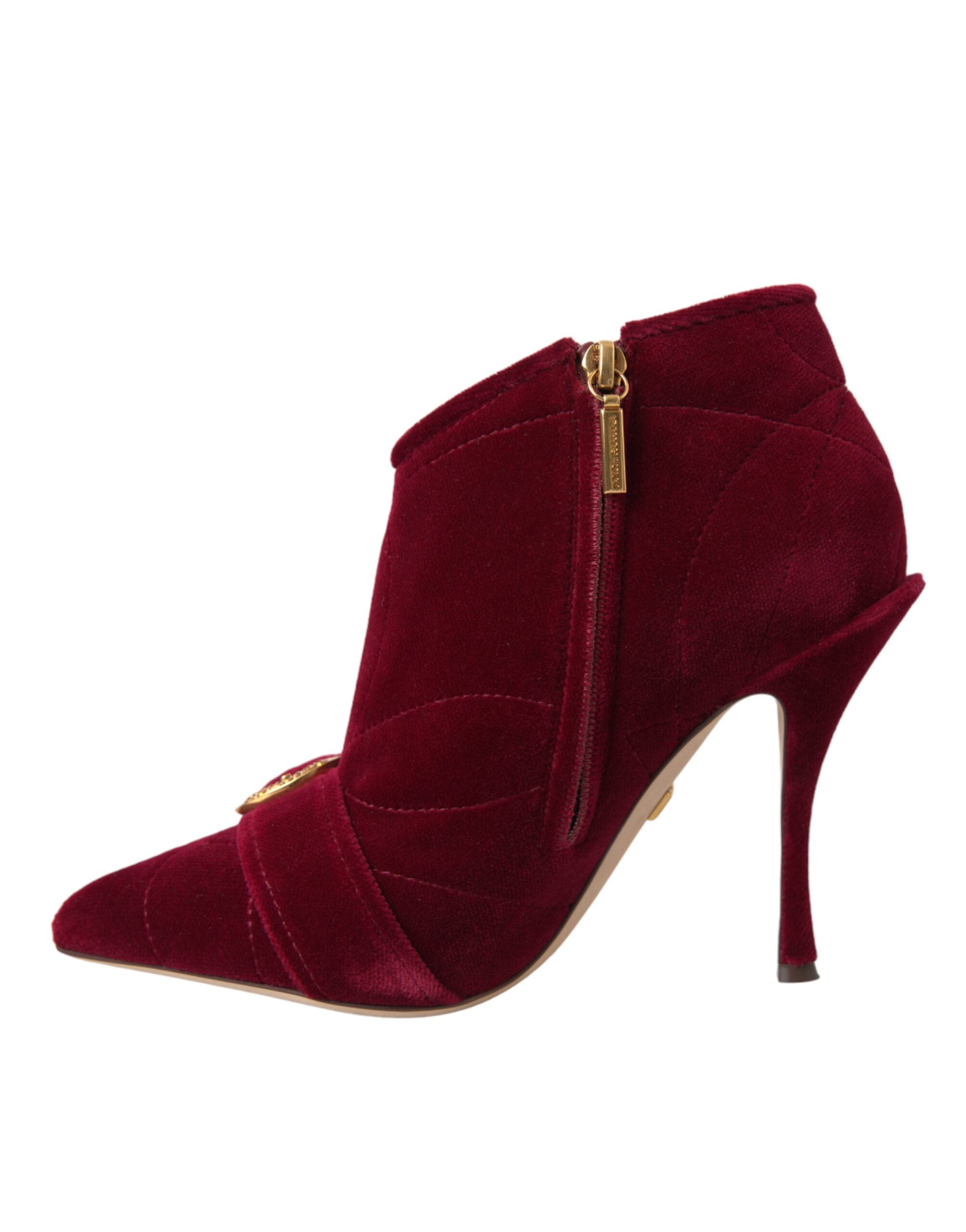 Dolce & Gabbana Dark Red Velvet Devotion Buckle Boots Shoes - ACCEXO