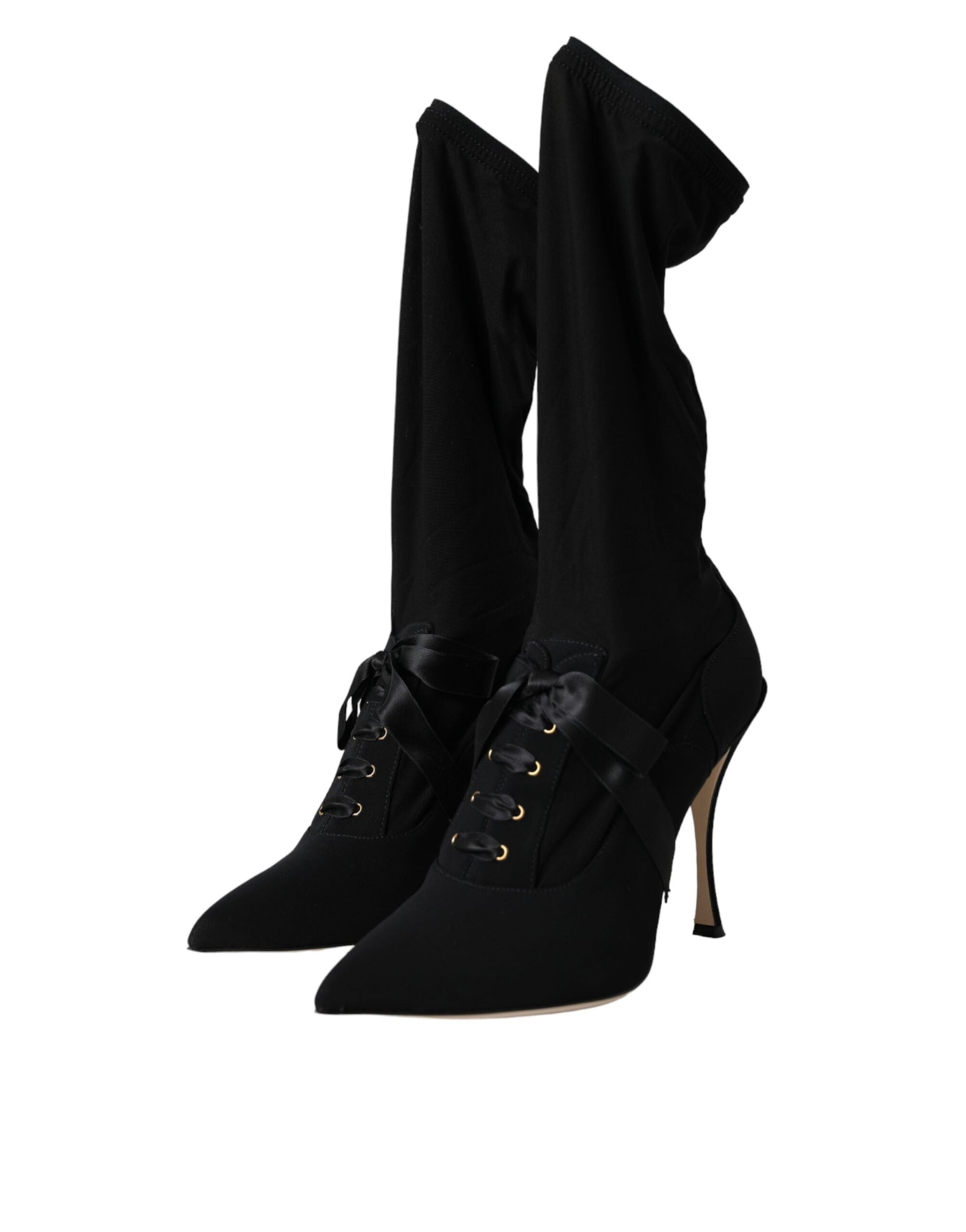 Dolce & Gabbana Black Stiletto Heels Mid Calf Boots Shoes - ACCEXO