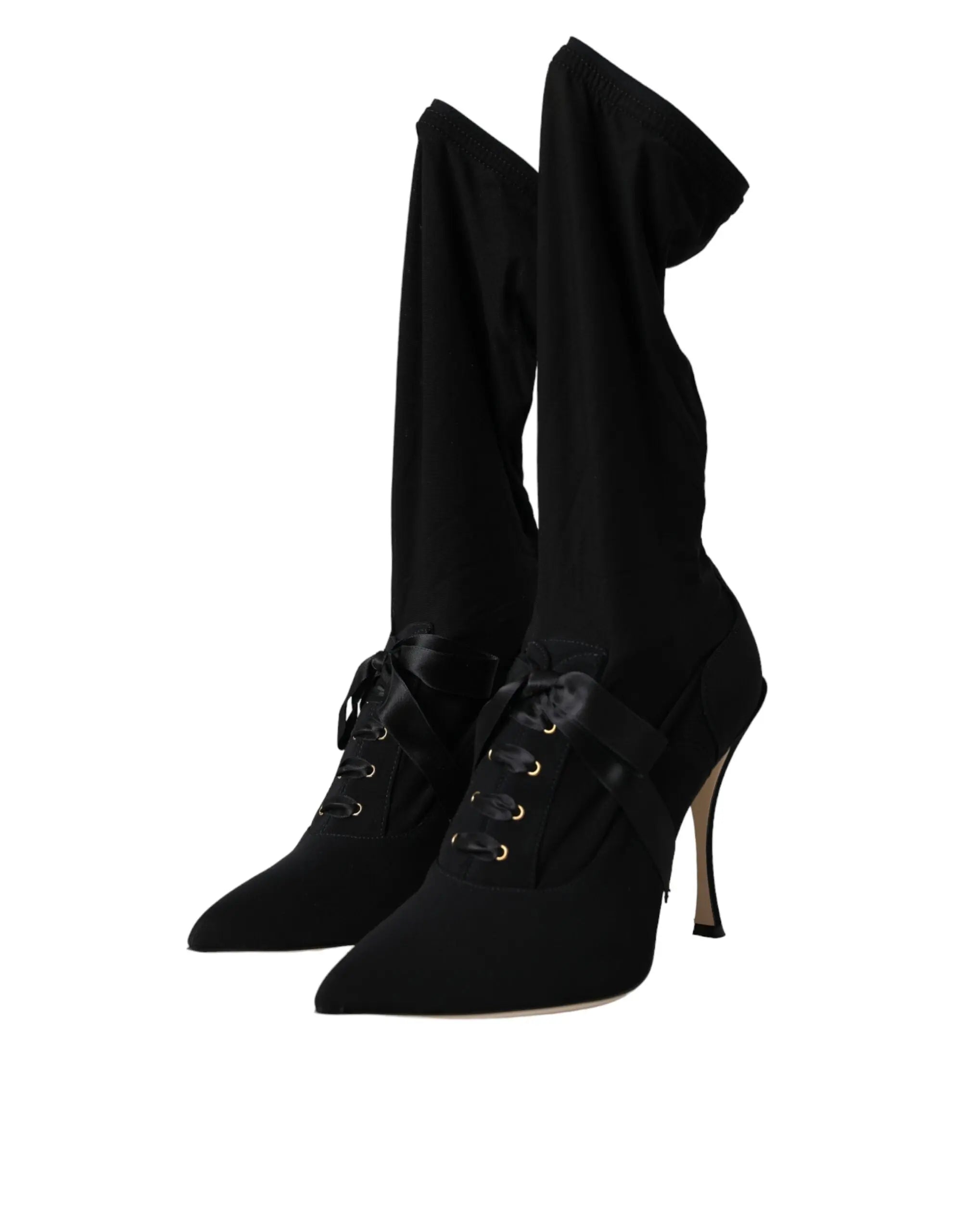 Dolce & Gabbana Black Stiletto Heels Mid Calf Boots Shoes - ACCEXO