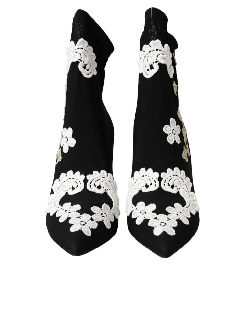Dolce & Gabbana Black White Embroidery Slip On Boots Shoes - ACCEXO