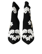 Dolce & Gabbana Black White Embroidery Slip On Boots Shoes - ACCEXO