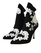 Dolce & Gabbana Black White Embroidery Slip On Boots Shoes - ACCEXO