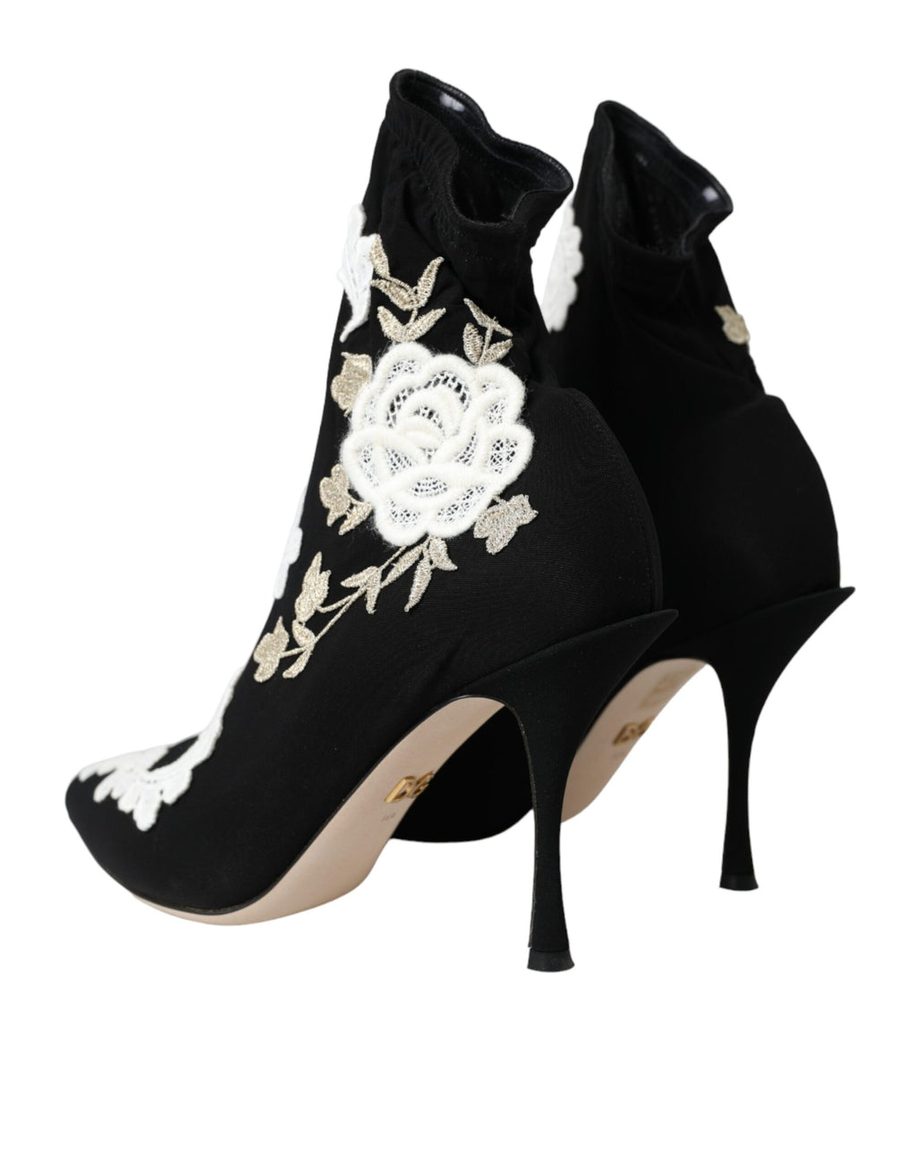 Dolce & Gabbana Black White Embroidery Slip On Boots Shoes - ACCEXO