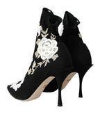Dolce & Gabbana Black White Embroidery Slip On Boots Shoes - ACCEXO