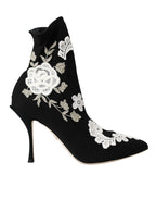 Dolce & Gabbana Black White Embroidery Slip On Boots Shoes - ACCEXO