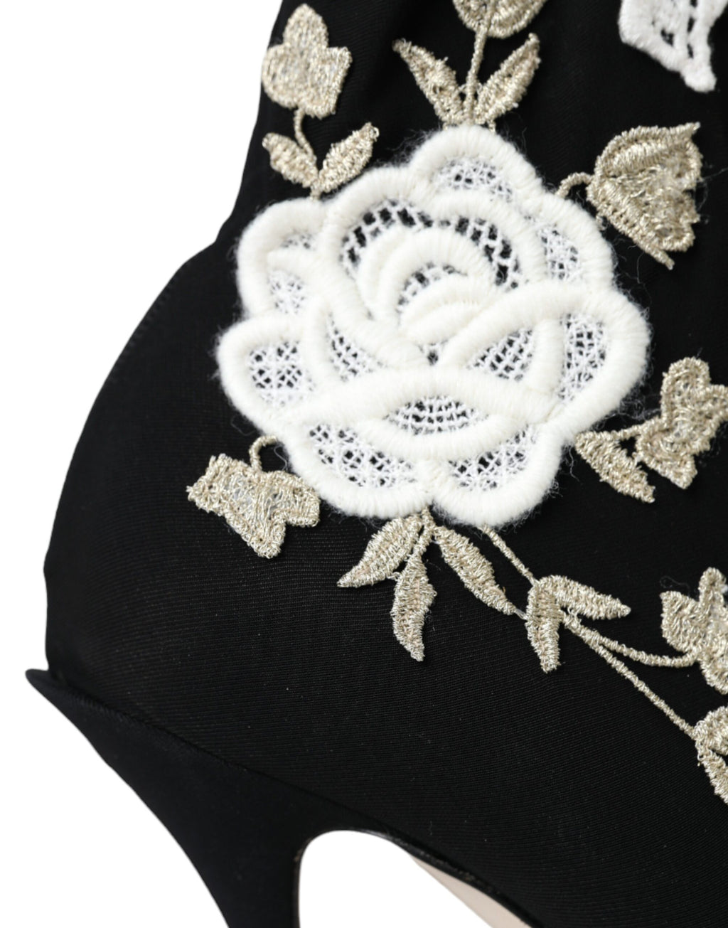 Dolce & Gabbana Black White Embroidery Slip On Boots Shoes - ACCEXO