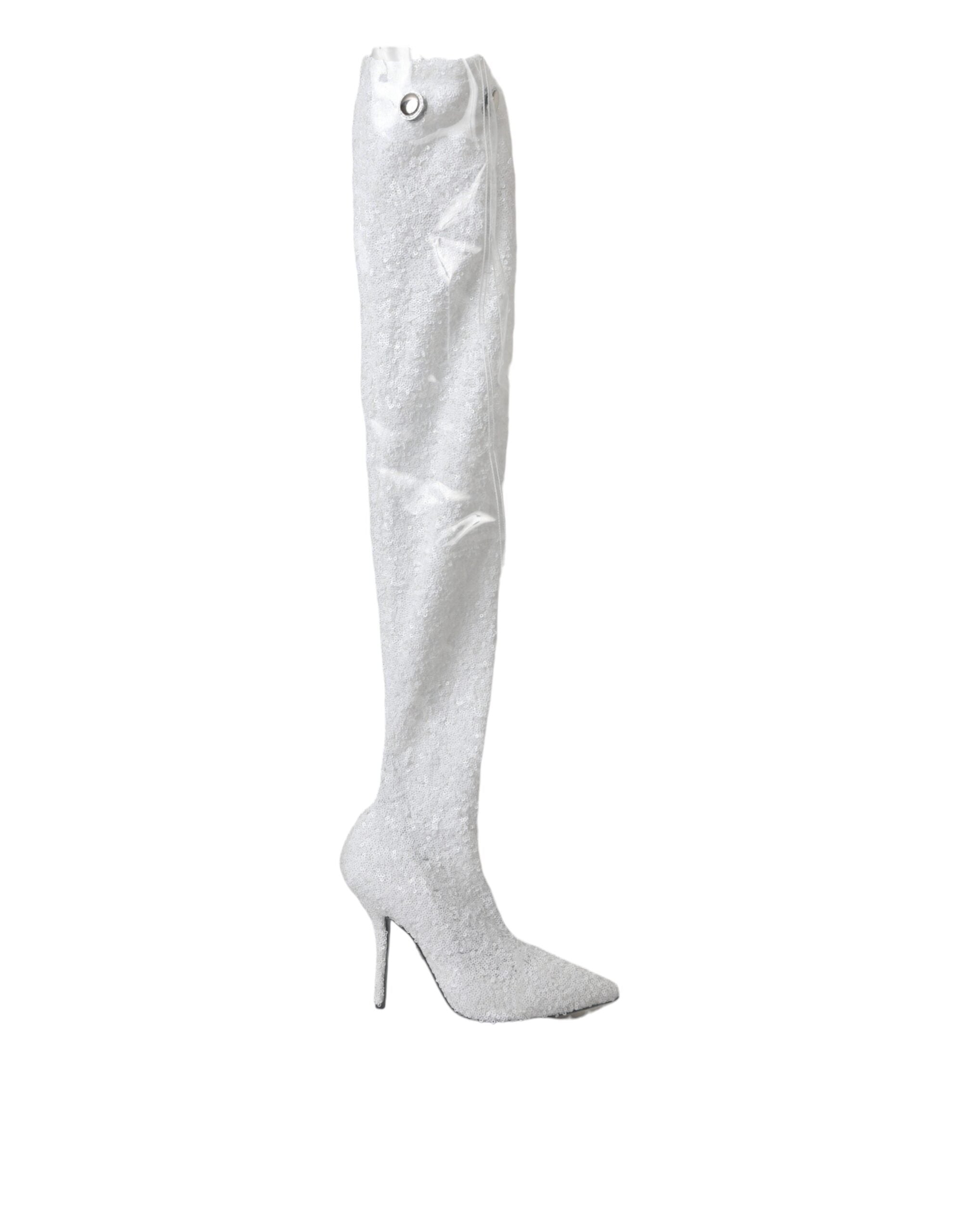Dolce & Gabbana White Heels Stiletto Knee High Boots Shoes - ACCEXO Main image