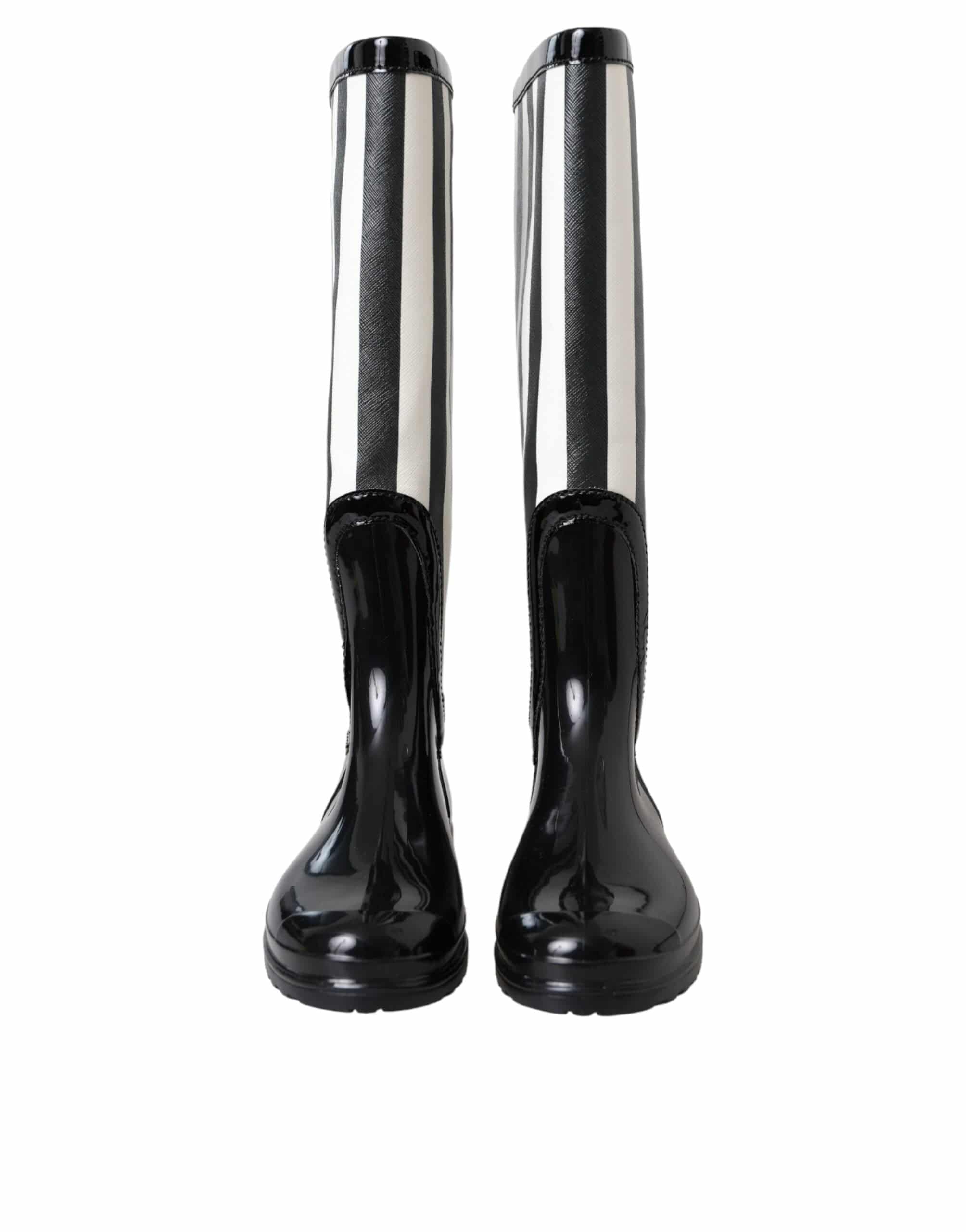 Dolce & Gabbana Black Rubber Knee High Flat Boots Shoes - ACCEXO