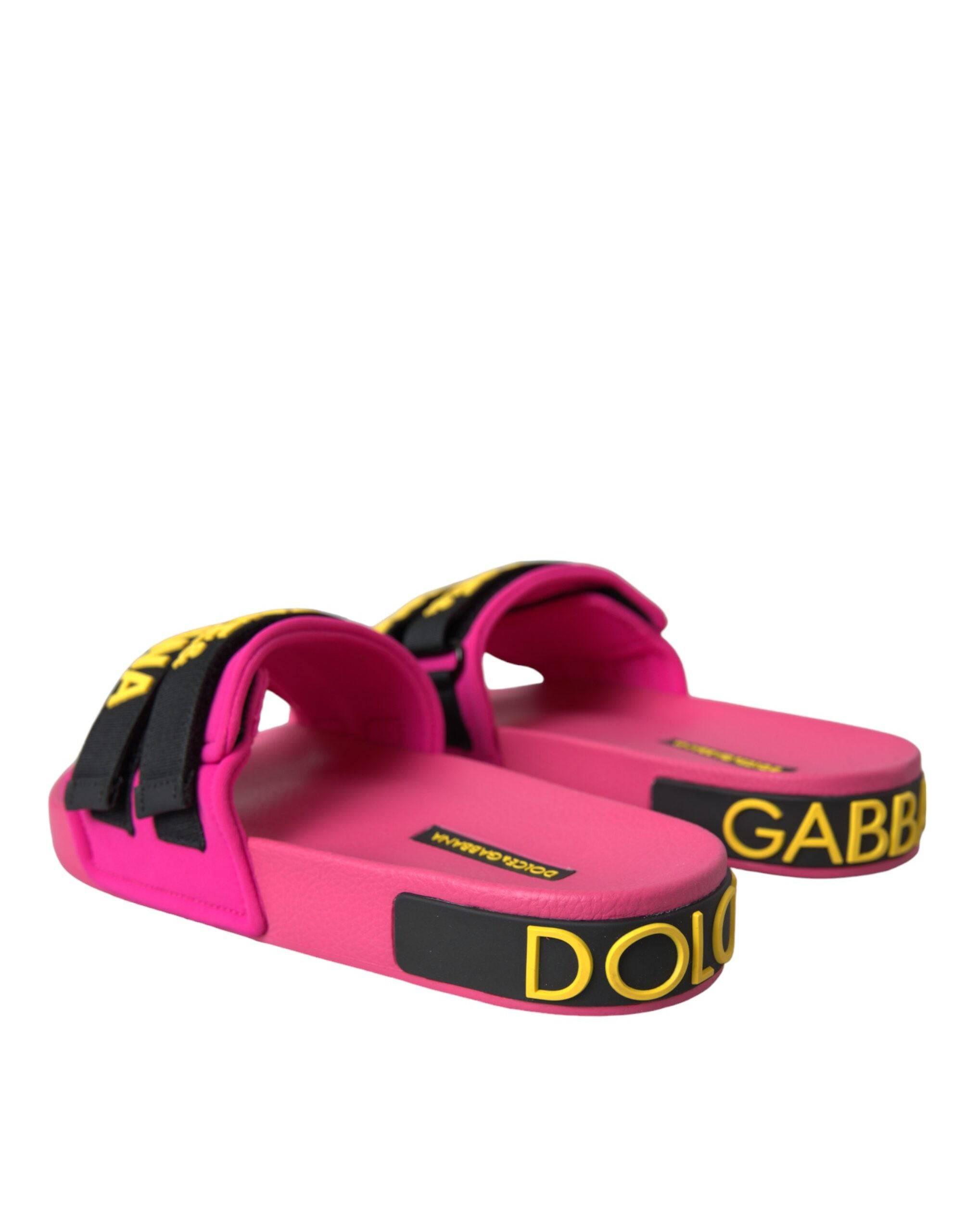 Dolce & Gabbana Pink Black Logo Beachwear Flats Sandals Shoes - ACCEXO