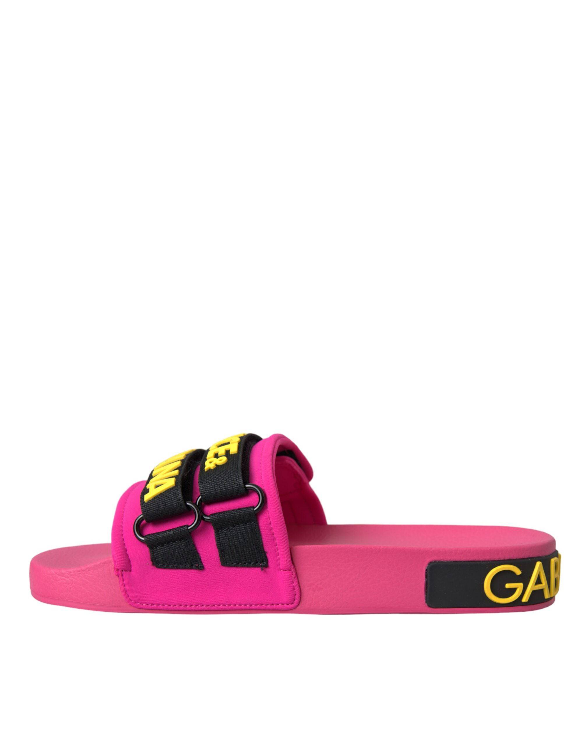 Dolce & Gabbana Pink Black Logo Beachwear Flats Sandals Shoes - ACCEXO