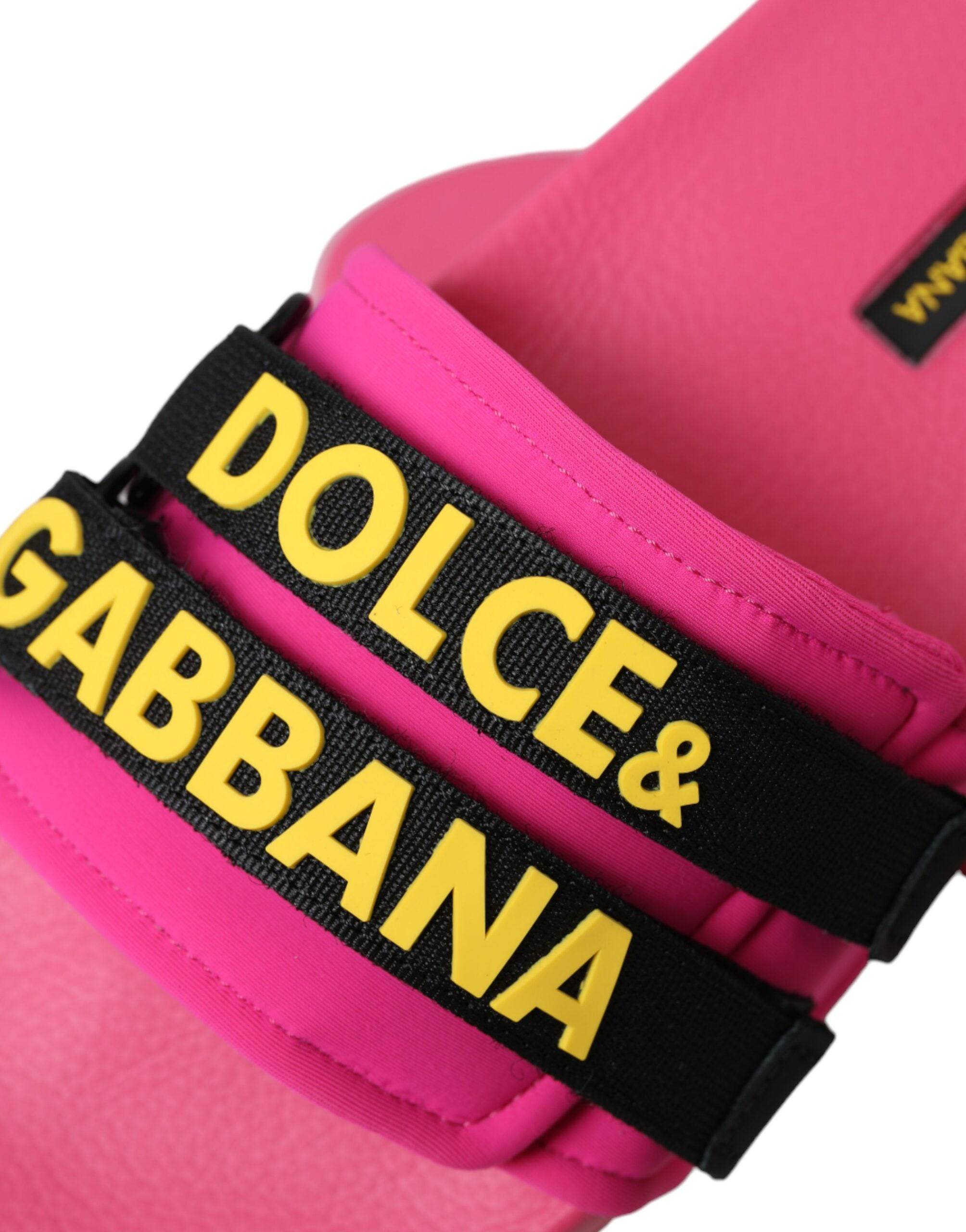Dolce & Gabbana Pink Black Logo Beachwear Flats Sandals Shoes - ACCEXO