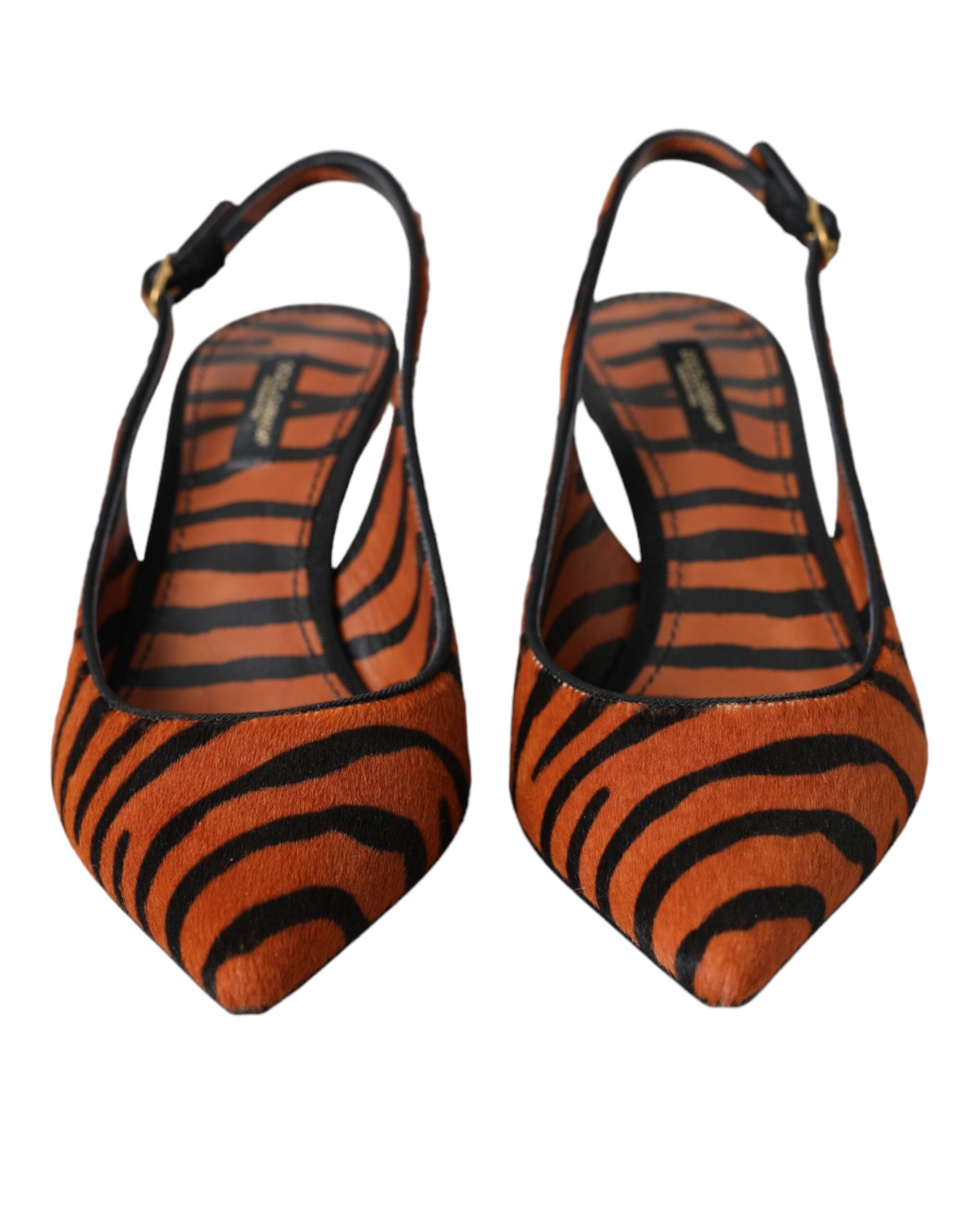 Dolce & Gabbana Black Orange Zebra Leather Slingbacks Shoes - ACCEXO