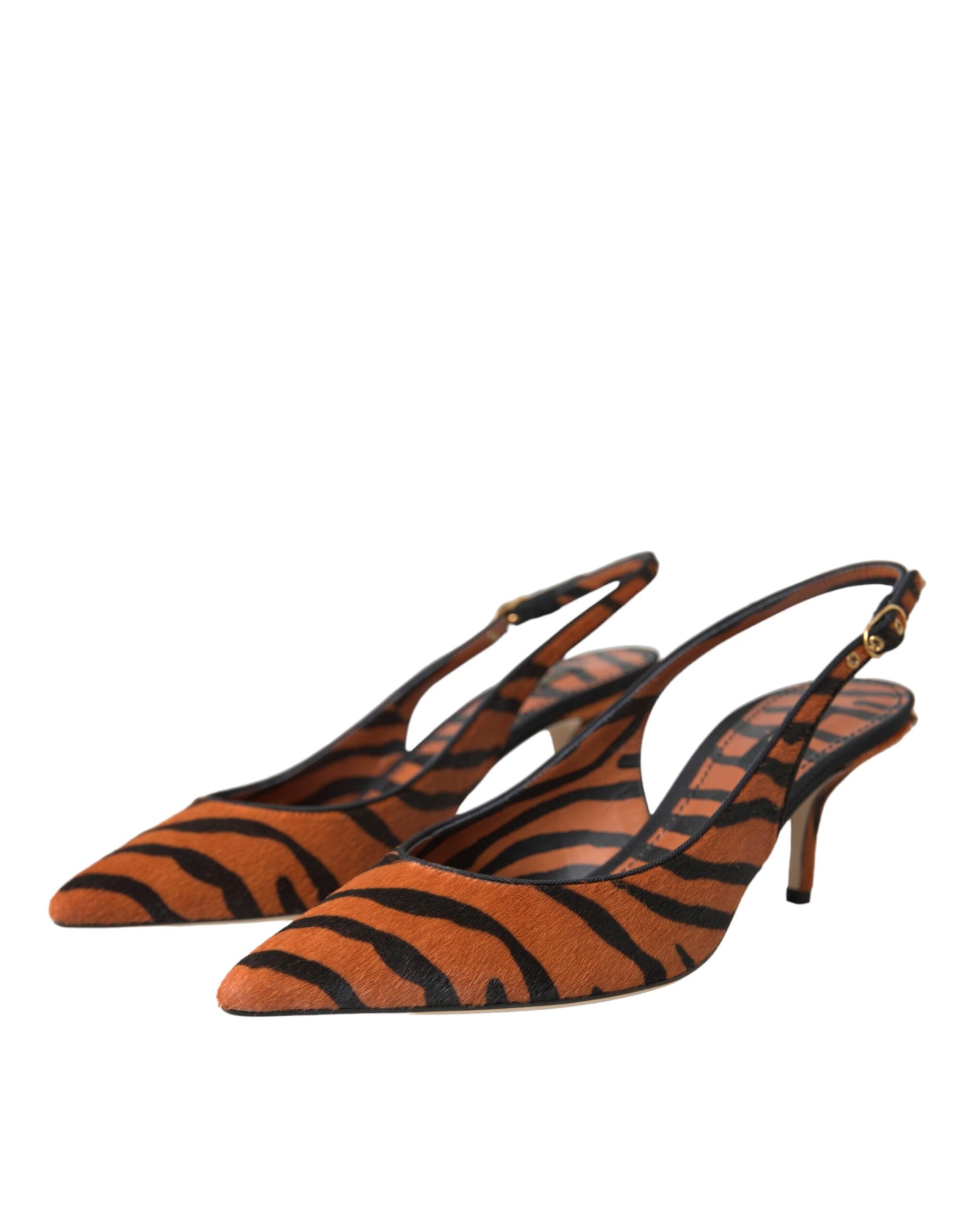 Dolce & Gabbana Black Orange Zebra Leather Slingbacks Shoes - ACCEXO