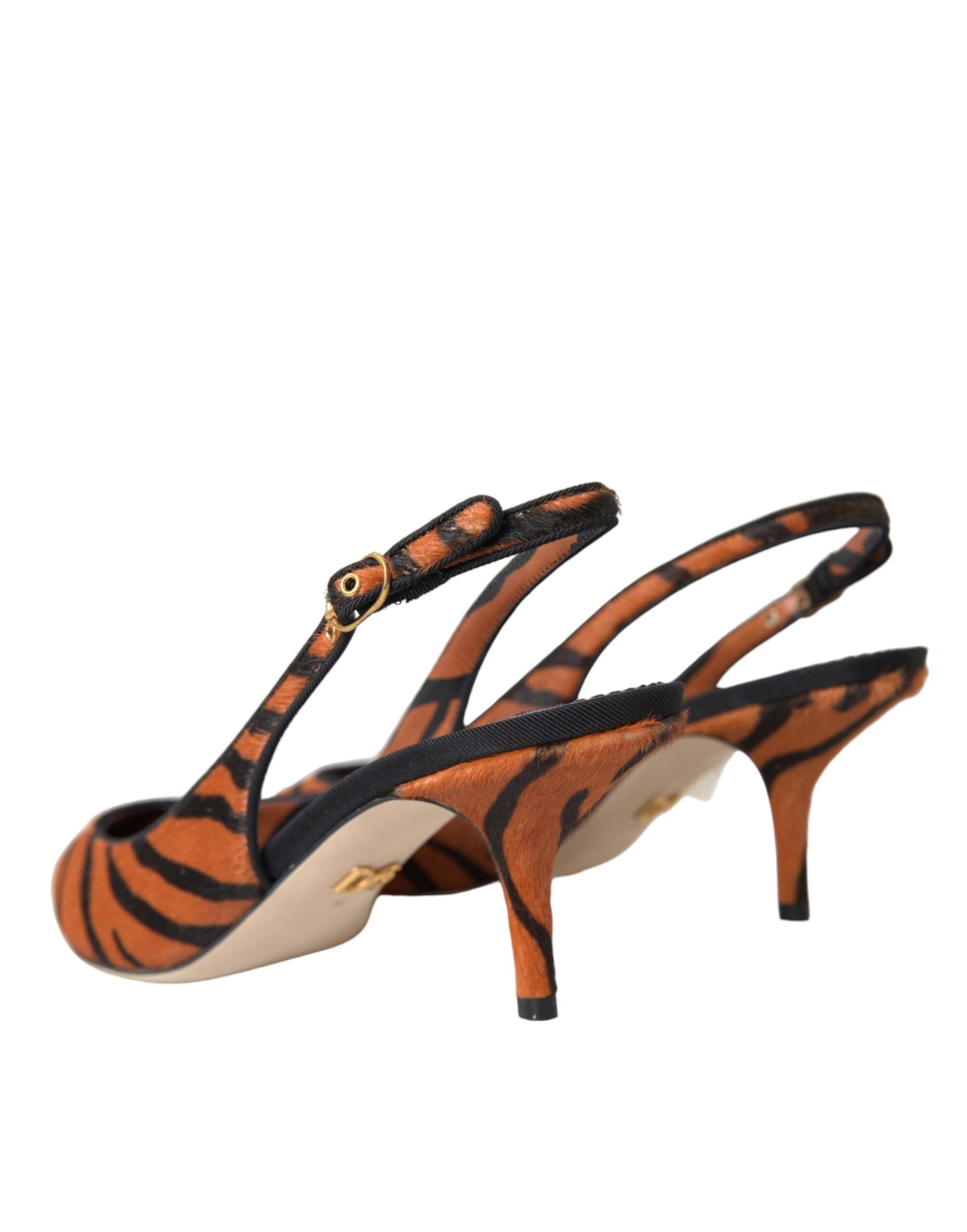 Dolce & Gabbana Black Orange Zebra Leather Slingbacks Shoes - ACCEXO