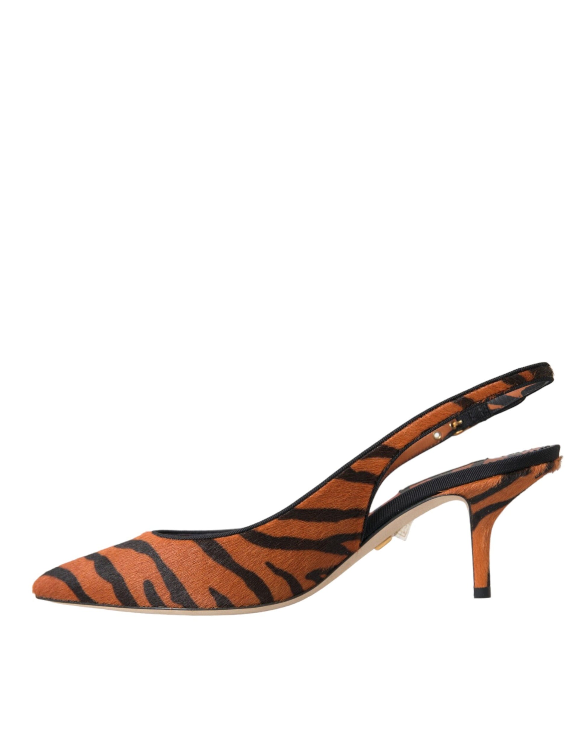 Dolce & Gabbana Black Orange Zebra Leather Slingbacks Shoes - ACCEXO