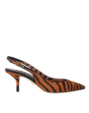 Dolce & Gabbana Black Orange Zebra Leather Slingbacks Shoes - ACCEXO
