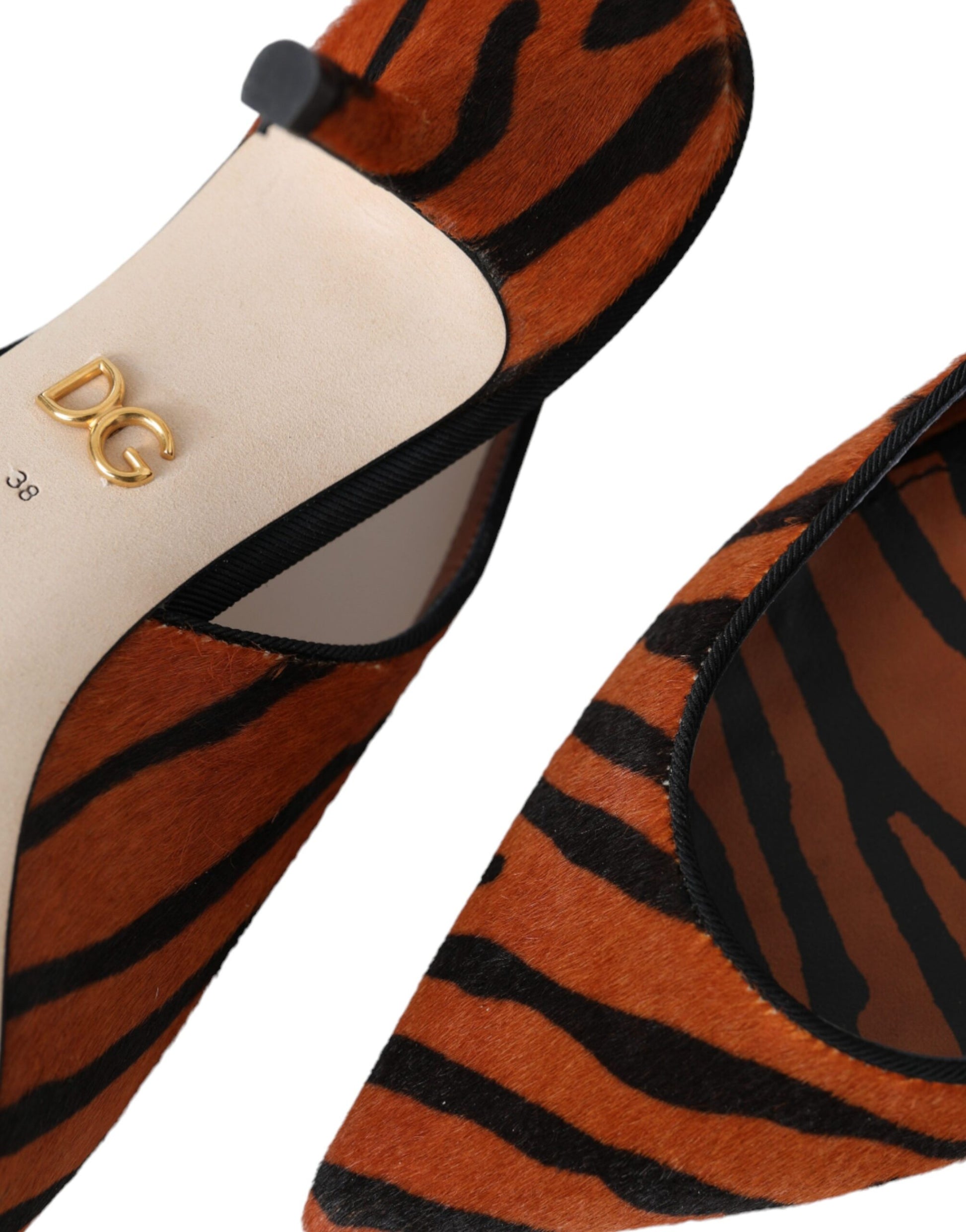 Dolce & Gabbana Black Orange Zebra Leather Slingbacks Shoes - ACCEXO