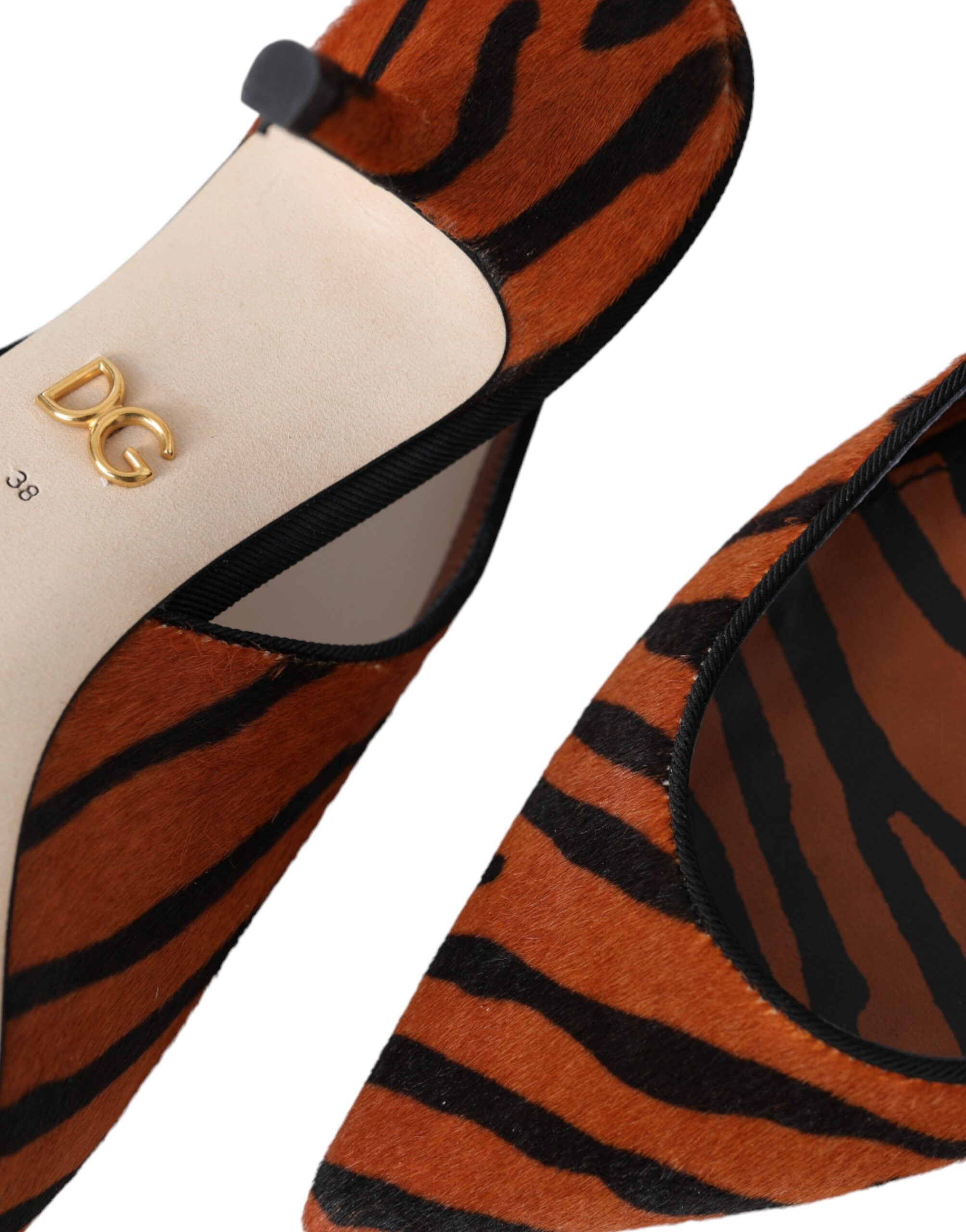 Dolce & Gabbana Black Orange Zebra Leather Slingbacks Shoes - ACCEXO