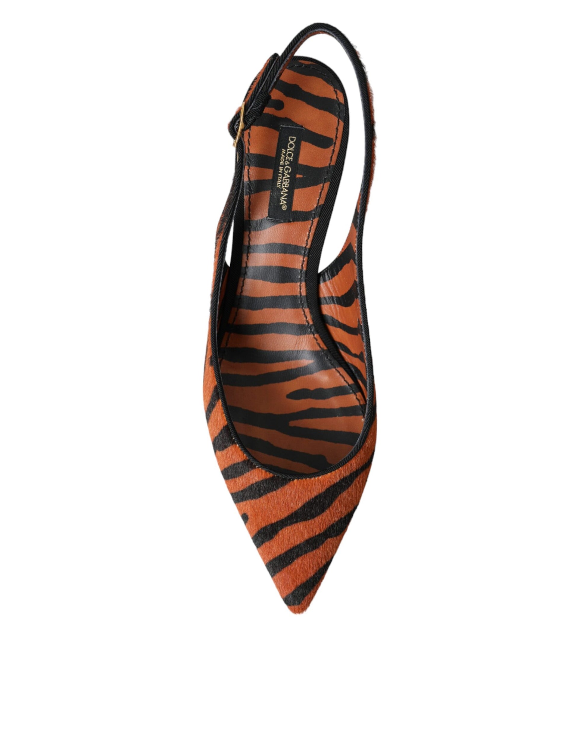 Dolce & Gabbana Black Orange Zebra Leather Slingbacks Shoes - ACCEXO