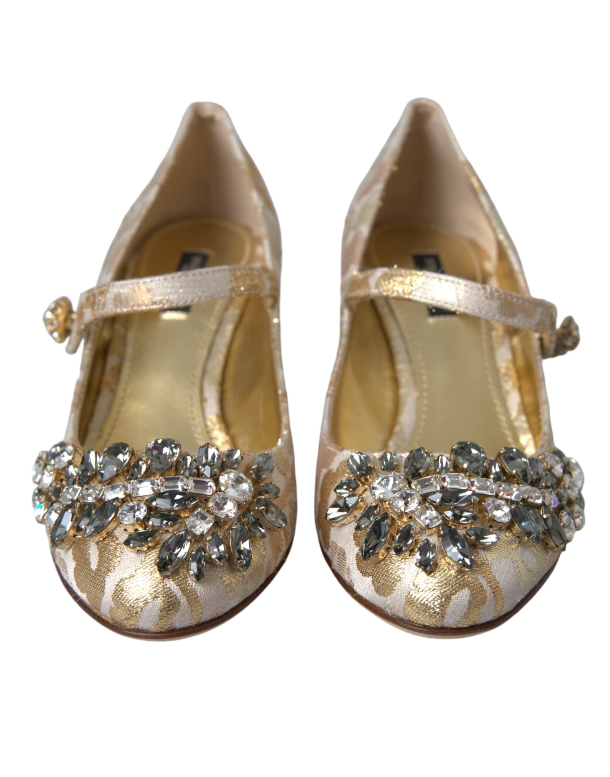 Dolce & Gabbana Gold Jacquard Crystal Mary Janes Pumps Shoes - ACCEXO