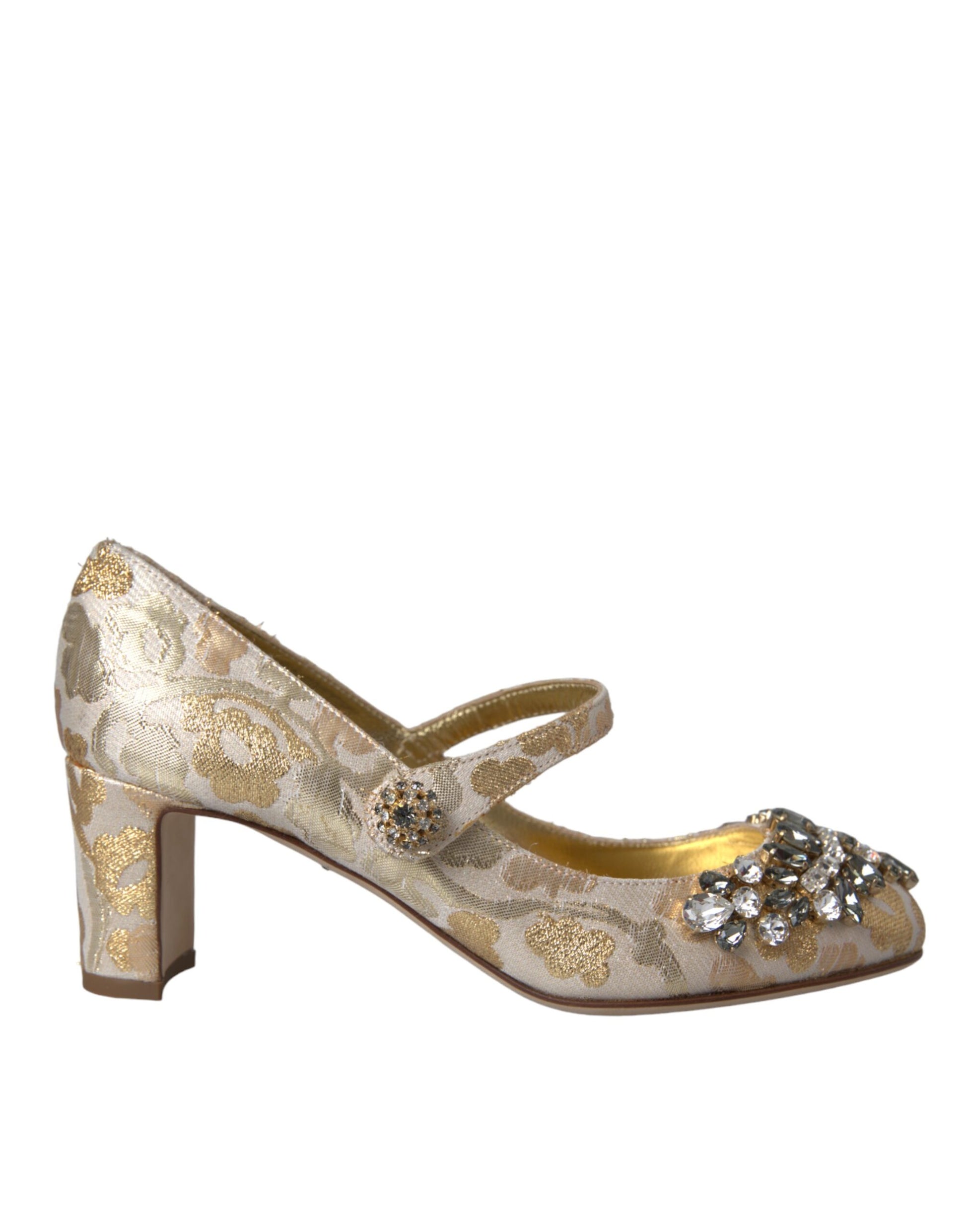 Dolce & Gabbana Gold Jacquard Crystal Mary Janes Pumps Shoes - ACCEXO