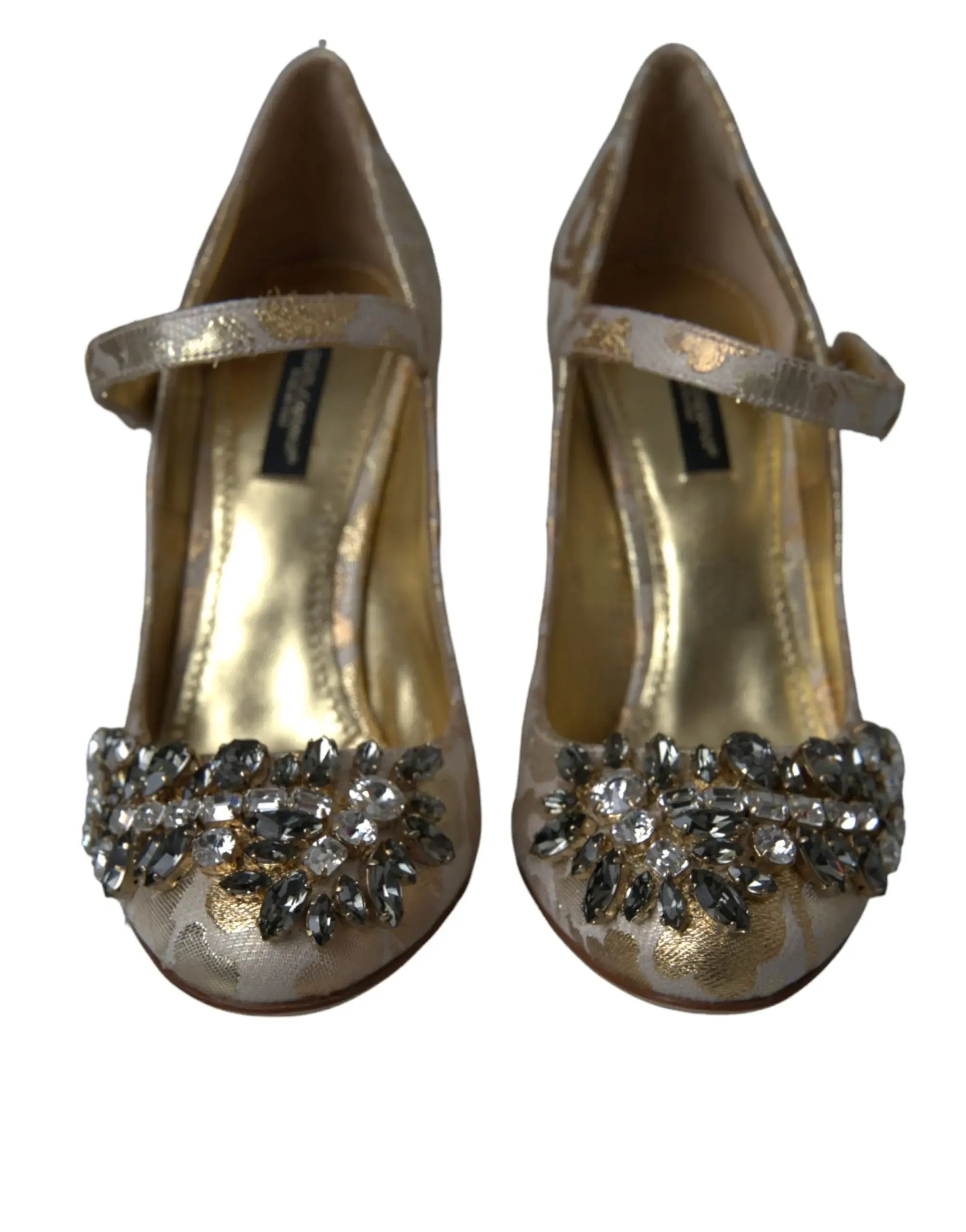 Dolce & Gabbana Gold Jacquard Crystal Mary Janes Pumps Shoes Secondary image