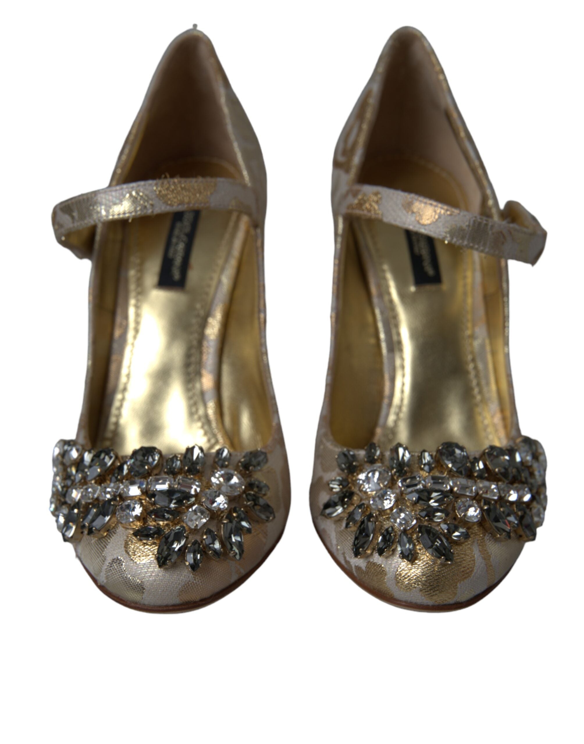 Dolce & Gabbana Gold Jacquard Crystal Mary Janes Pumps Shoes - ACCEXO