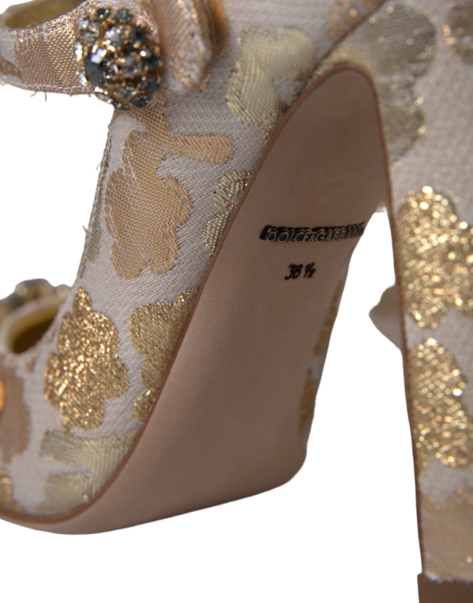 Dolce & Gabbana Gold Jacquard Crystal Mary Janes Pumps Shoes - ACCEXO