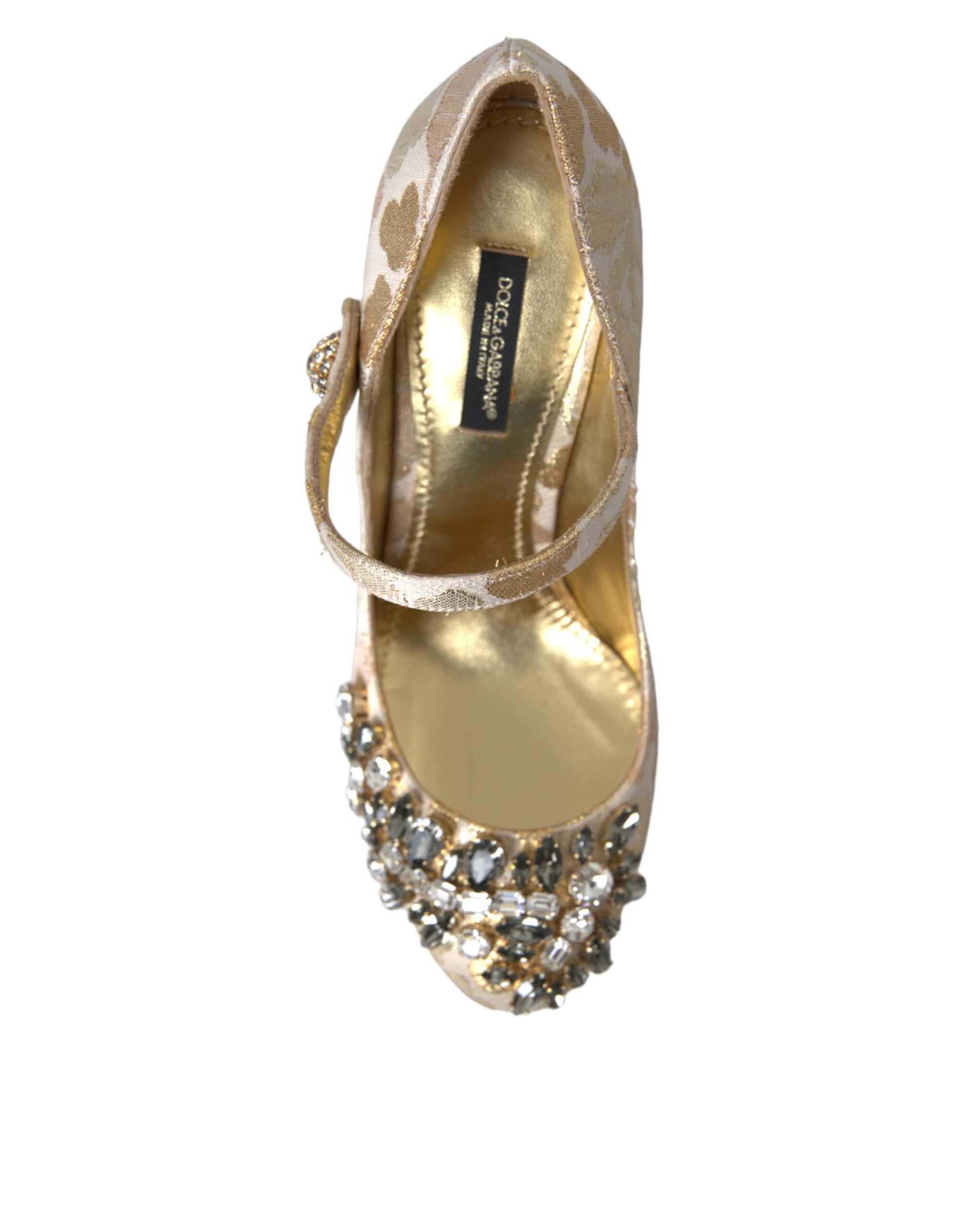 Dolce & Gabbana Gold Jacquard Crystal Mary Janes Pumps Shoes - ACCEXO