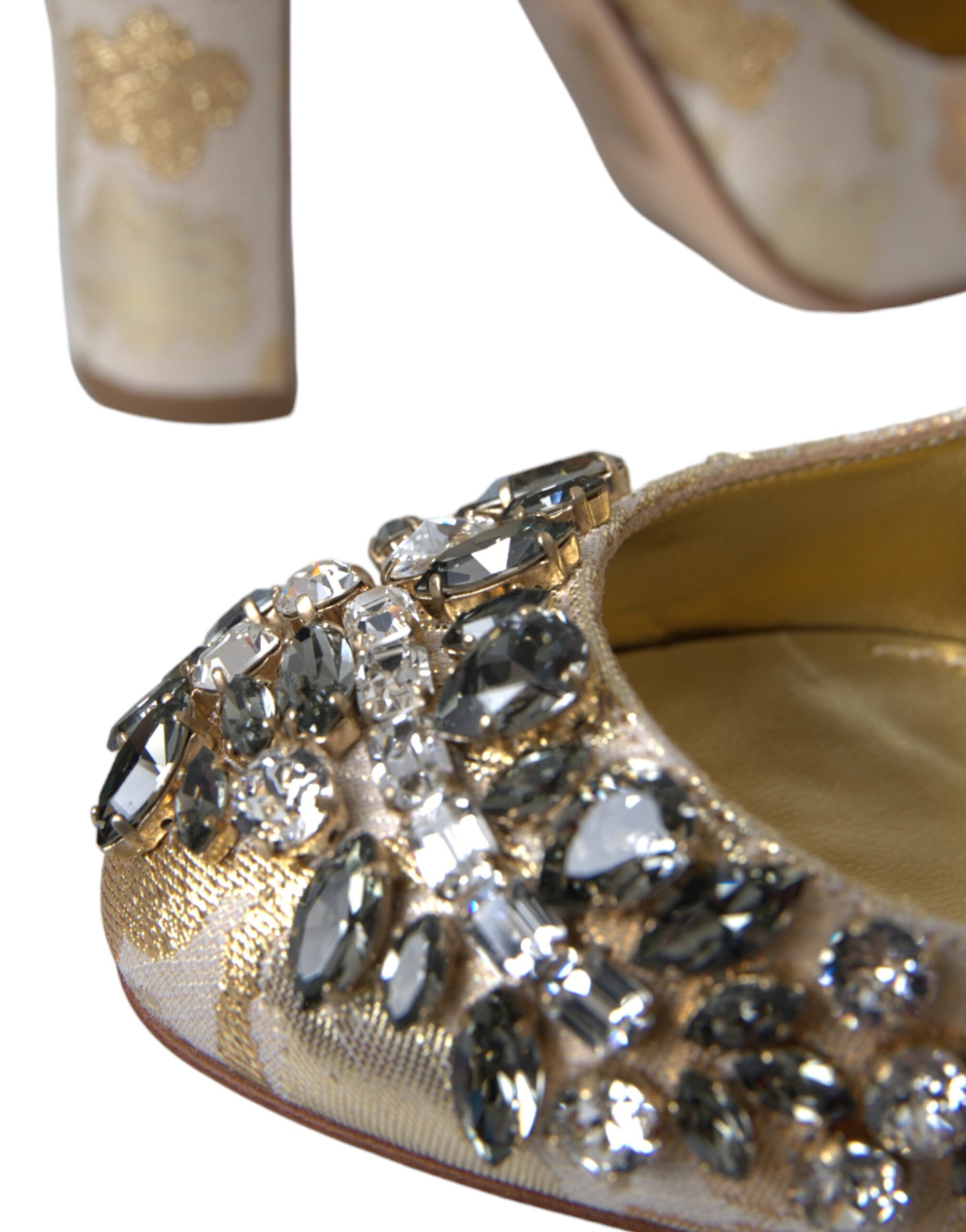Dolce & Gabbana Gold Jacquard Crystal Mary Janes Pumps Shoes - ACCEXO