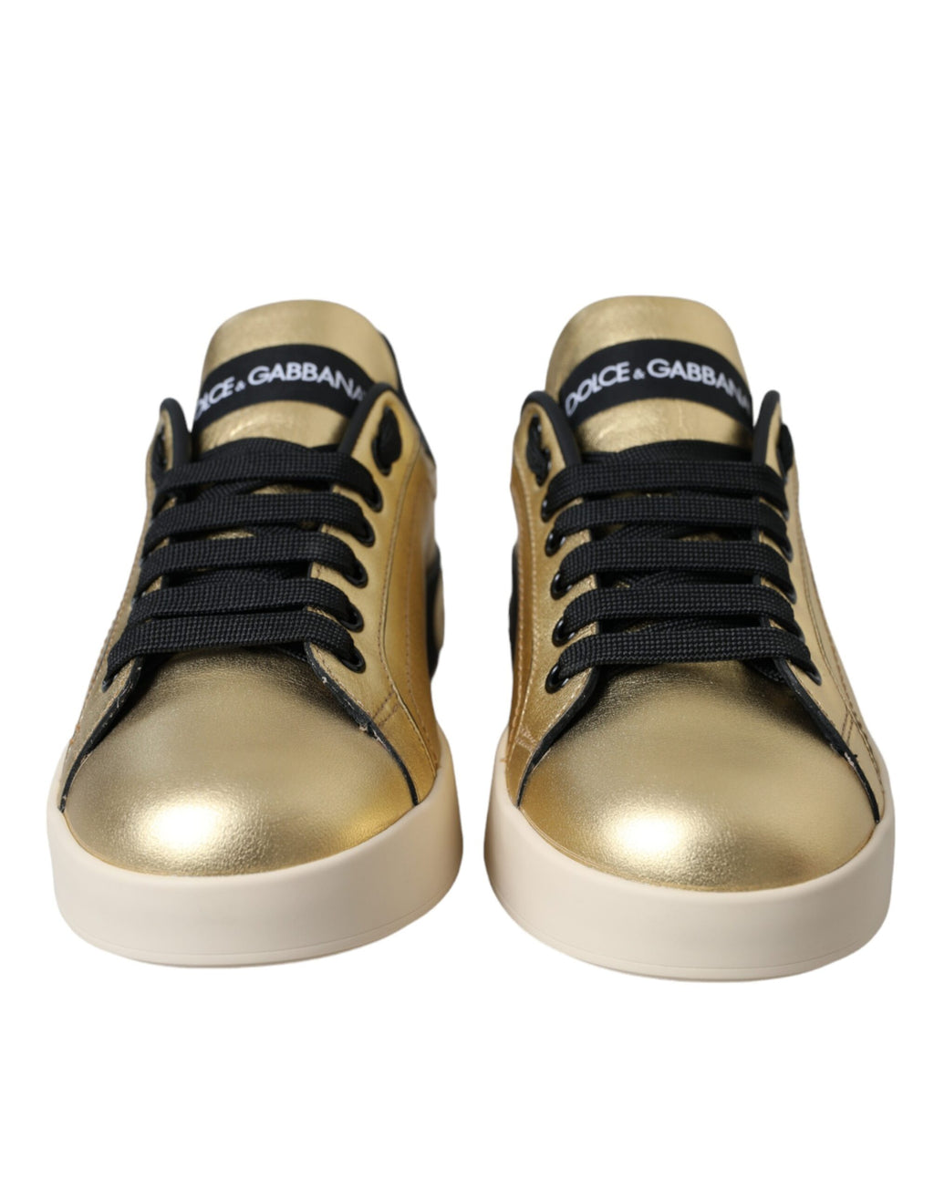 Dolce & Gabbana Gold Portofino Calf Leather Sneakers Women Shoes - ACCEXO