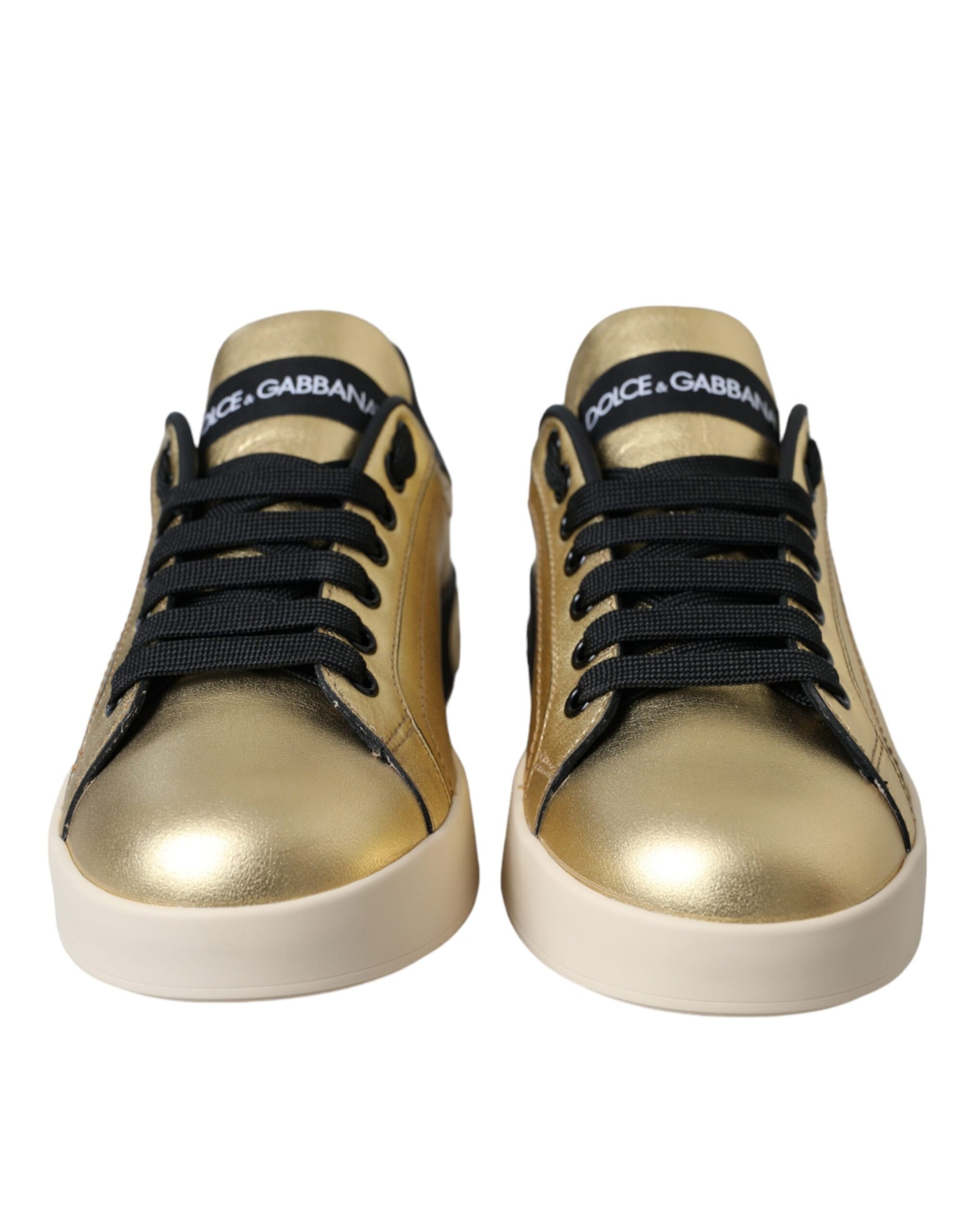Dolce & Gabbana Gold Portofino Calf Leather Sneakers Women Shoes - ACCEXO