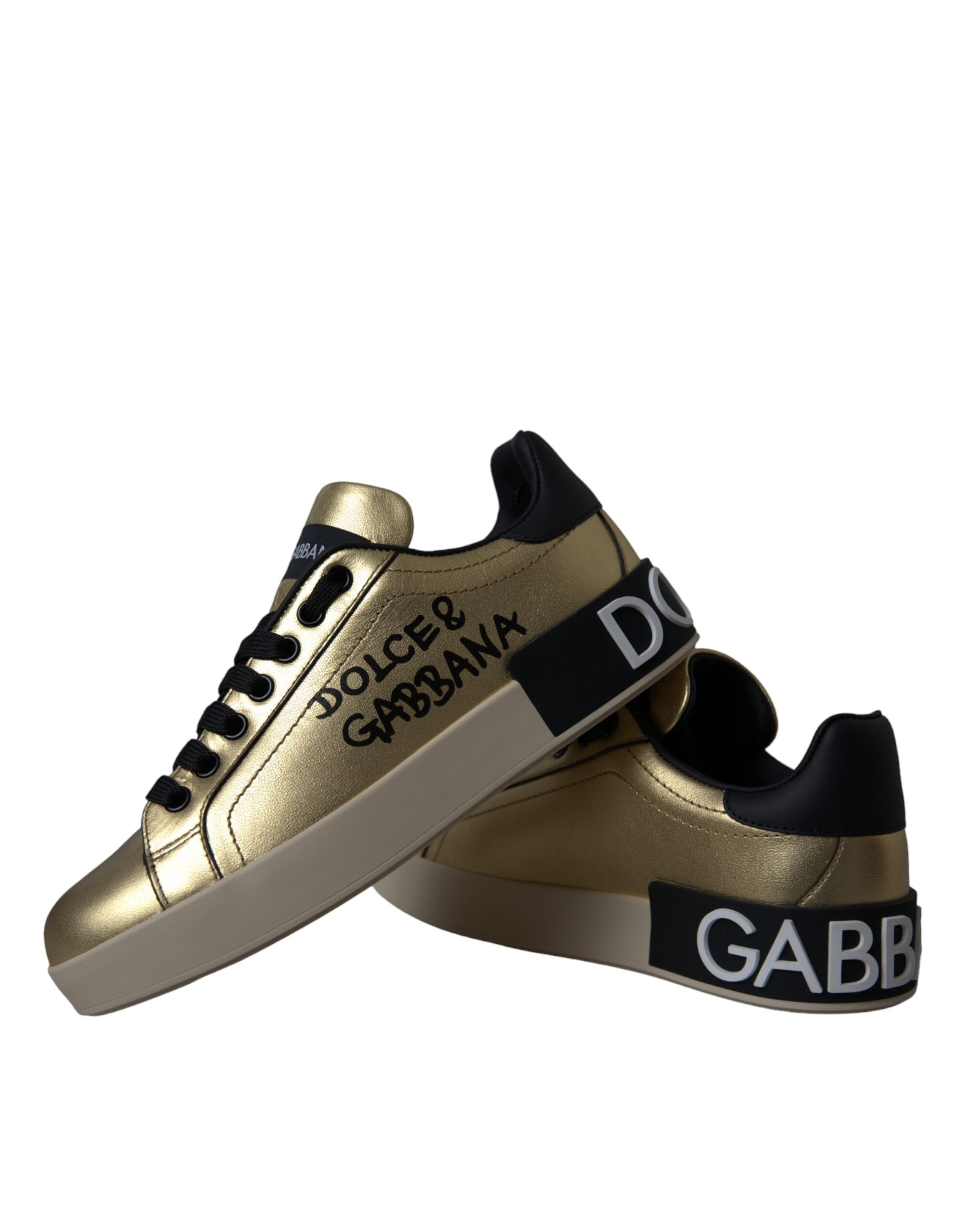 Dolce & Gabbana Gold Portofino Calf Leather Sneakers Women Shoes - ACCEXO Main image