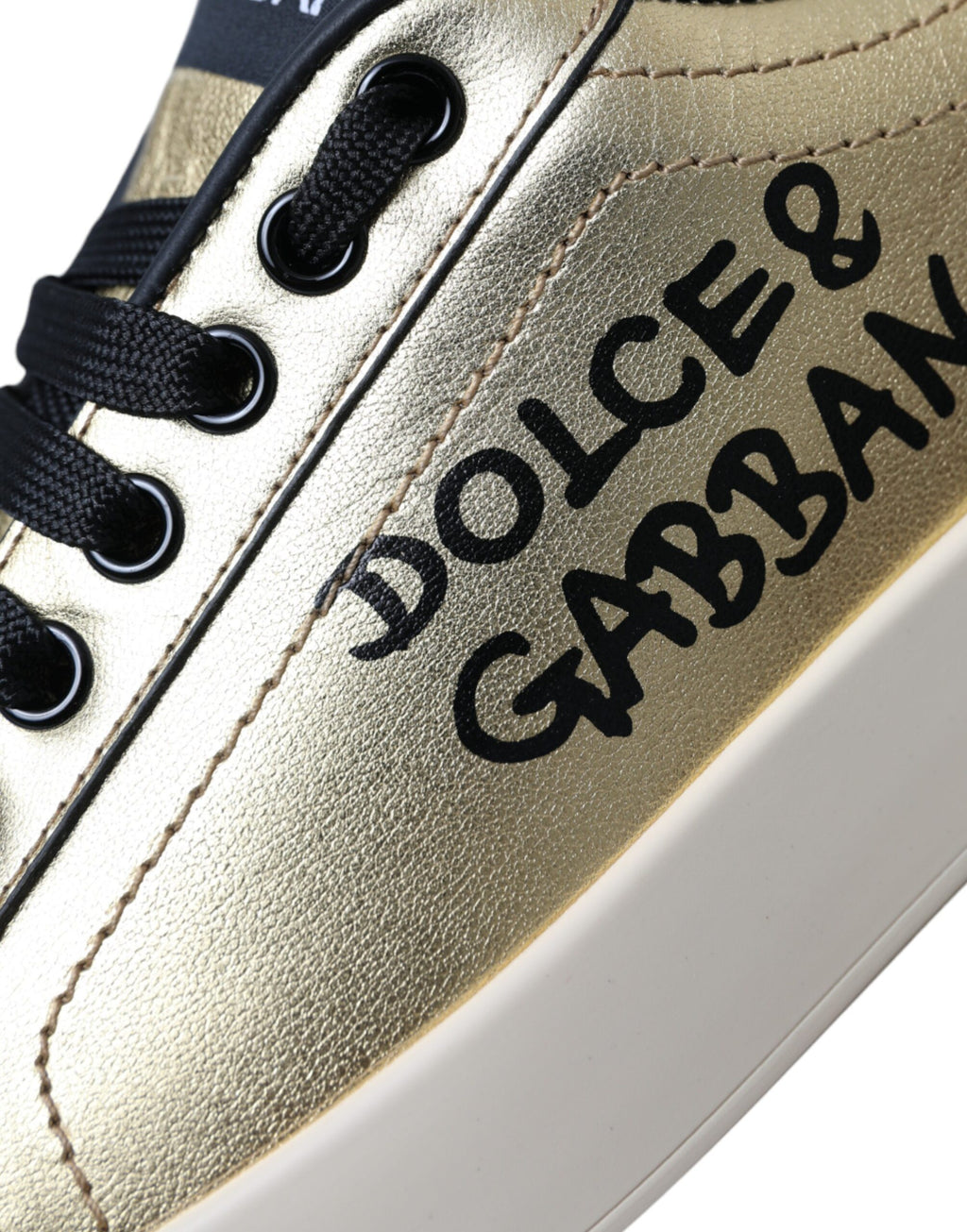 Dolce & Gabbana Gold Portofino Calf Leather Sneakers Women Shoes - ACCEXO