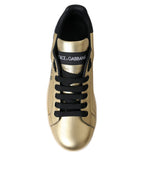 Dolce & Gabbana Gold Portofino Calf Leather Sneakers Women Shoes - ACCEXO