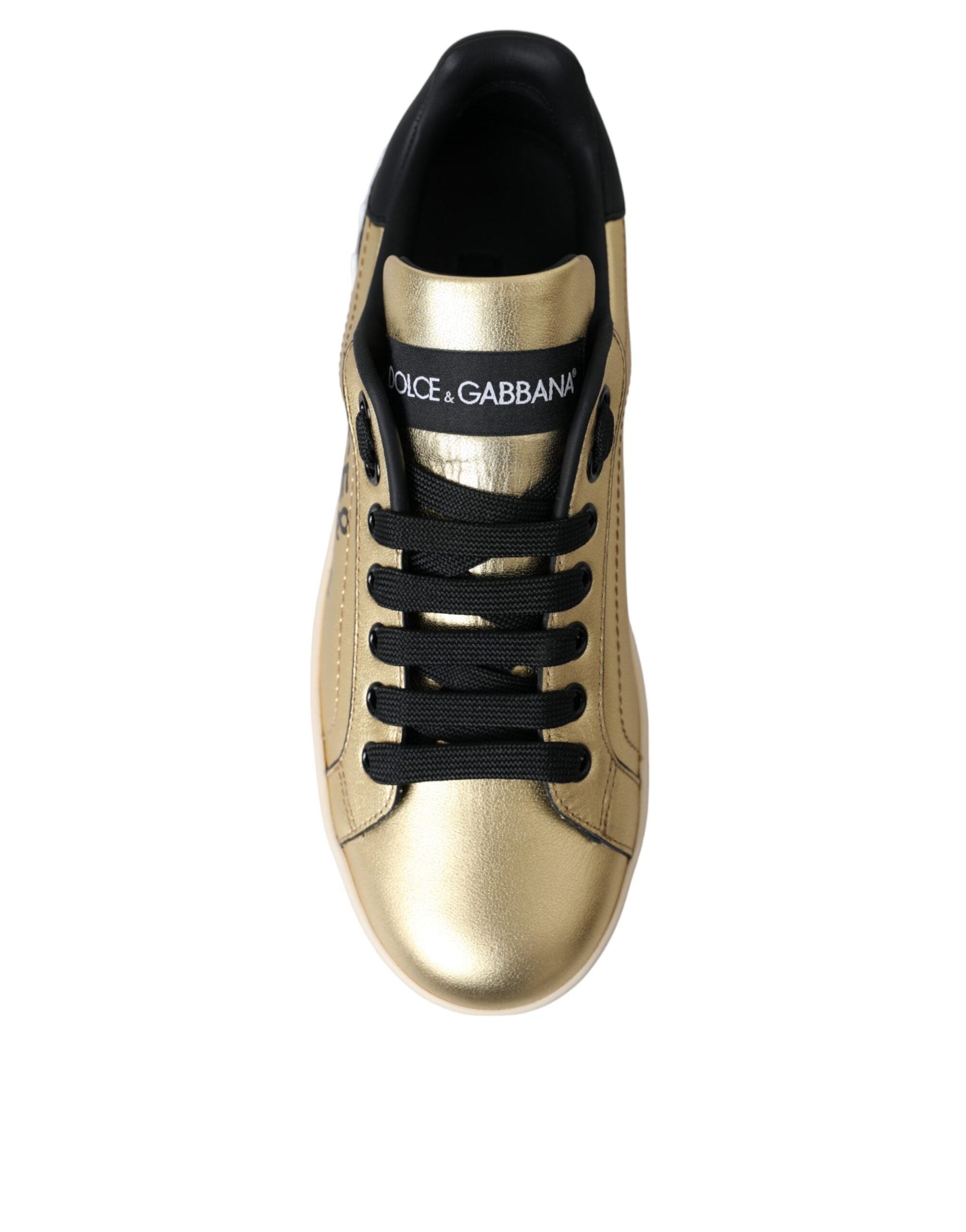 Dolce & Gabbana Gold Portofino Calf Leather Sneakers Women Shoes - ACCEXO