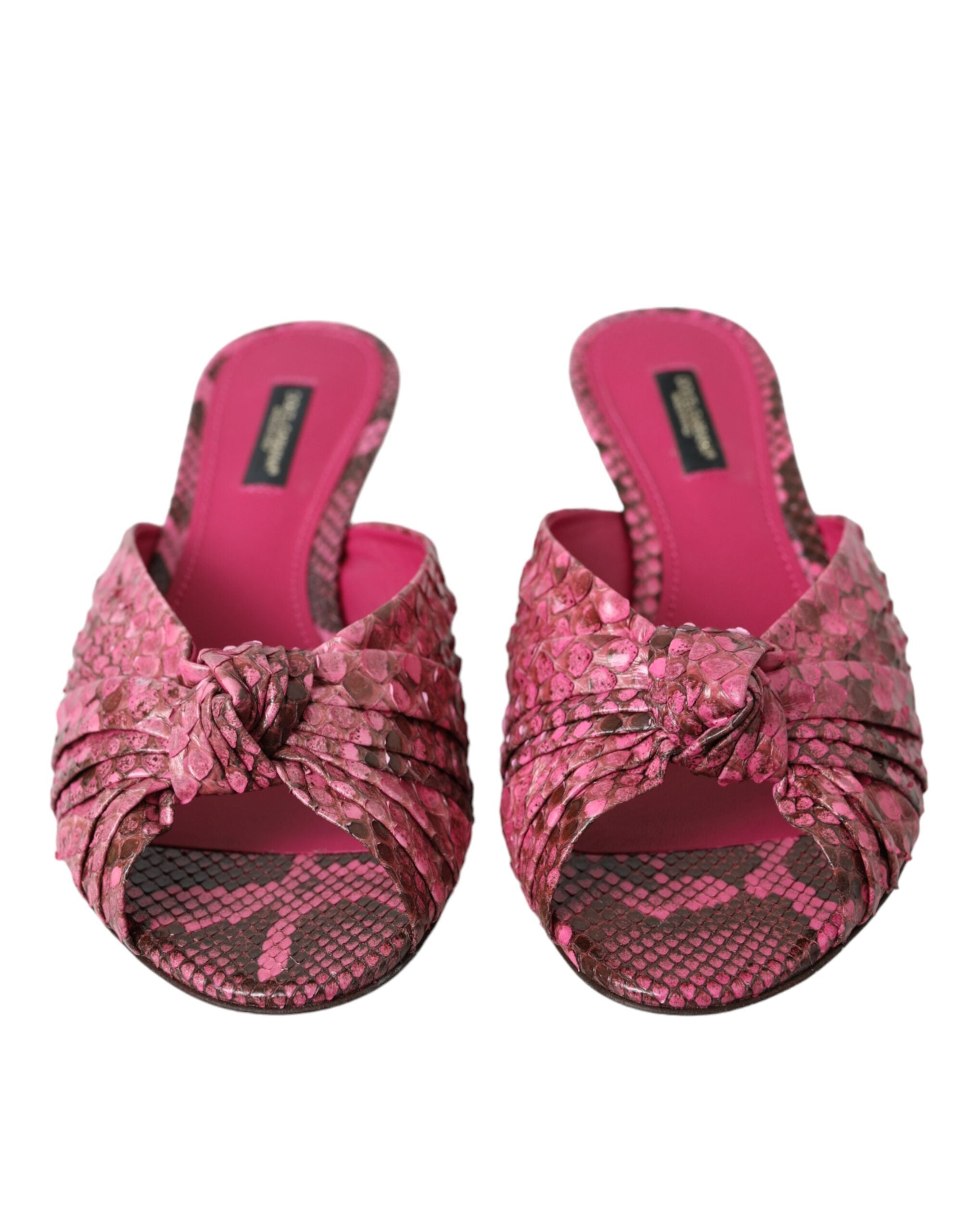 Dolce & Gabbana Pink Exotic Leather Kitten Heels Slides Shoes - ACCEXO