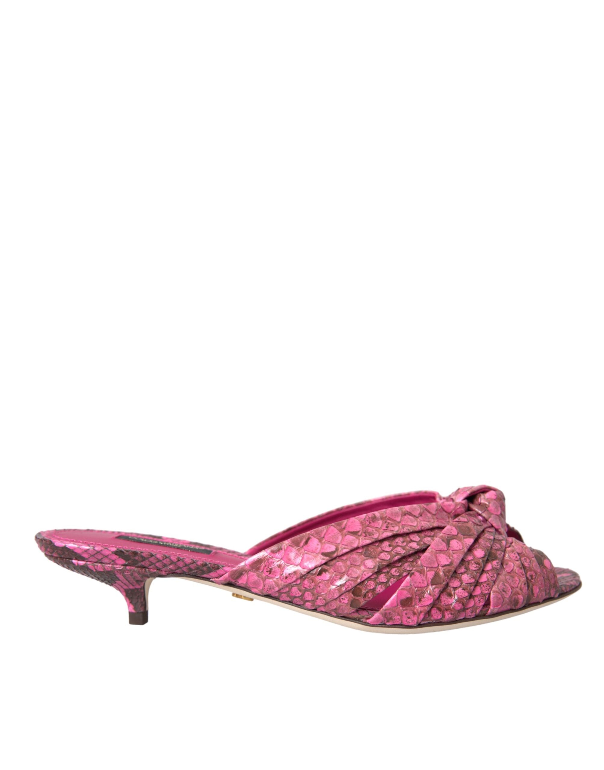 Dolce & Gabbana Pink Exotic Leather Kitten Heels Slides Shoes - ACCEXO