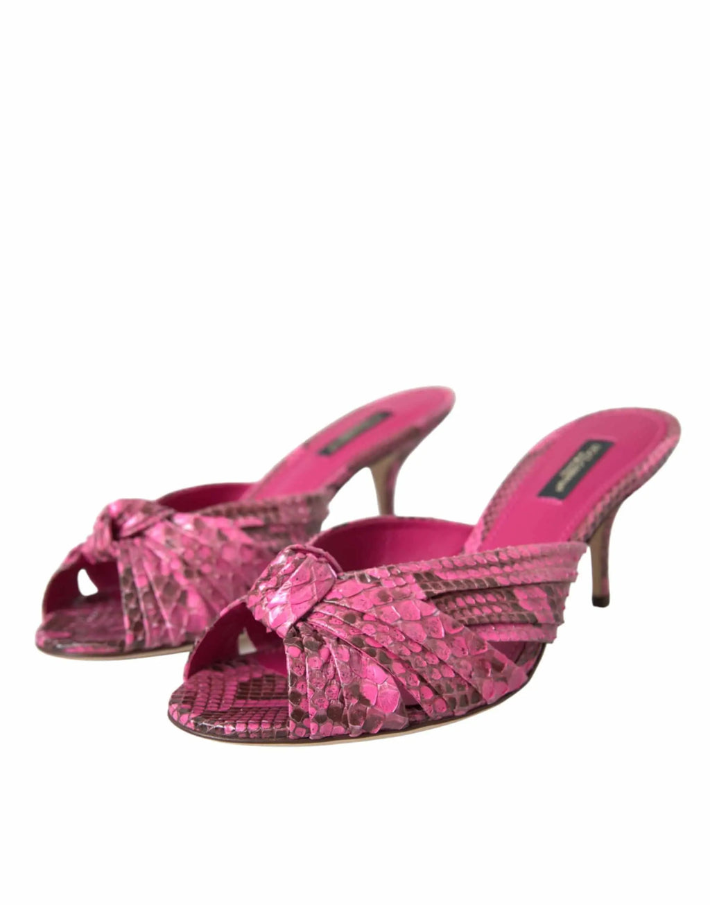 Dolce & Gabbana Pink Exotic Leather Kitten Heels Slides Shoes - ACCEXO