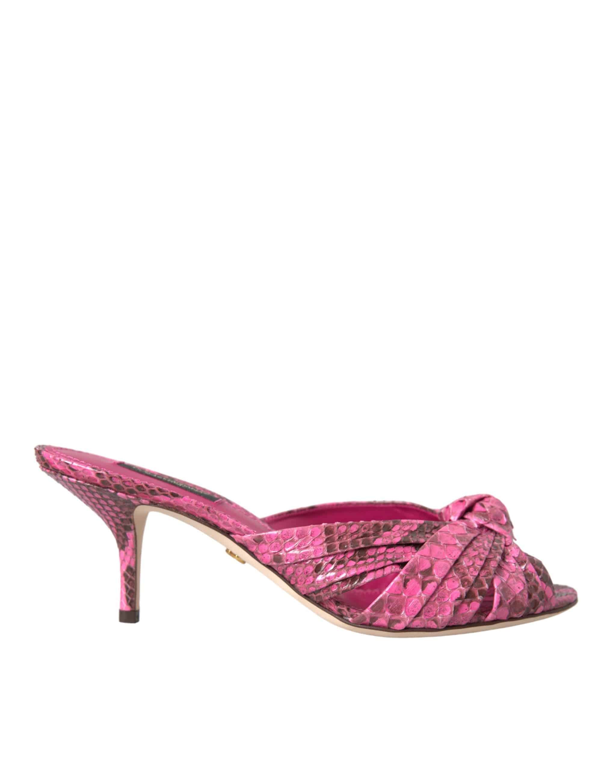 Dolce & Gabbana Pink Exotic Leather Kitten Heels Slides Shoes - ACCEXO