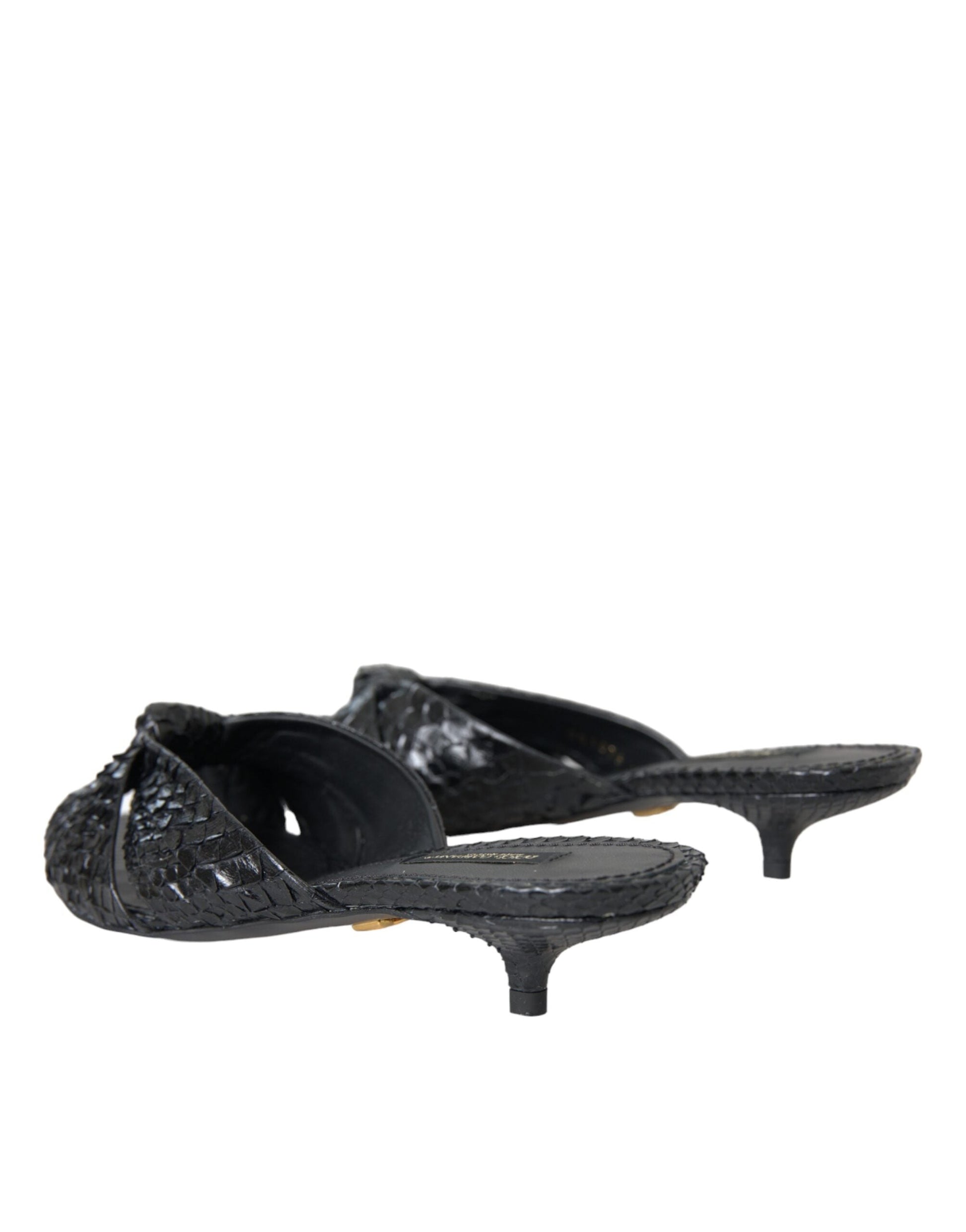 Dolce & Gabbana Black Exotic Leather Heels Slides Shoes - ACCEXO
