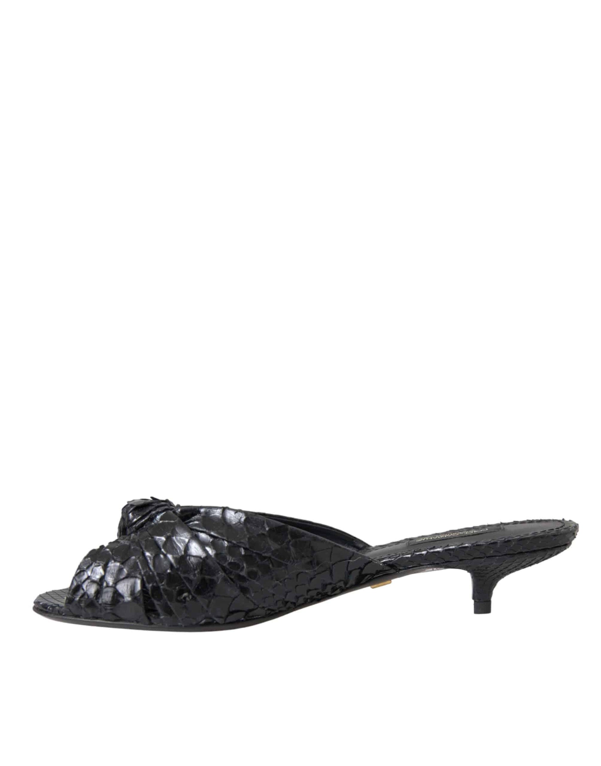 Dolce & Gabbana Black Exotic Leather Heels Slides Shoes - ACCEXO