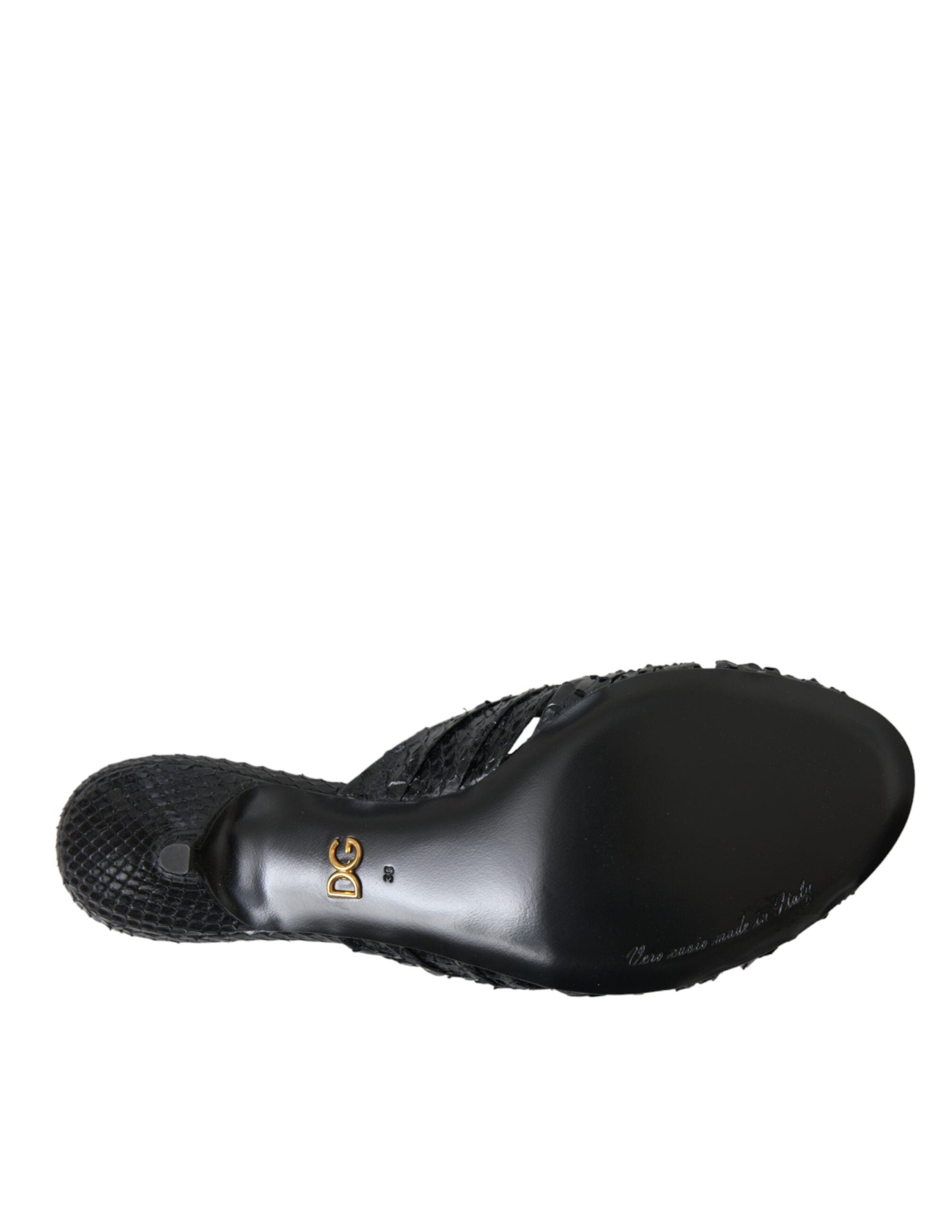 Dolce & Gabbana Black Exotic Leather Heels Slides Shoes - ACCEXO
