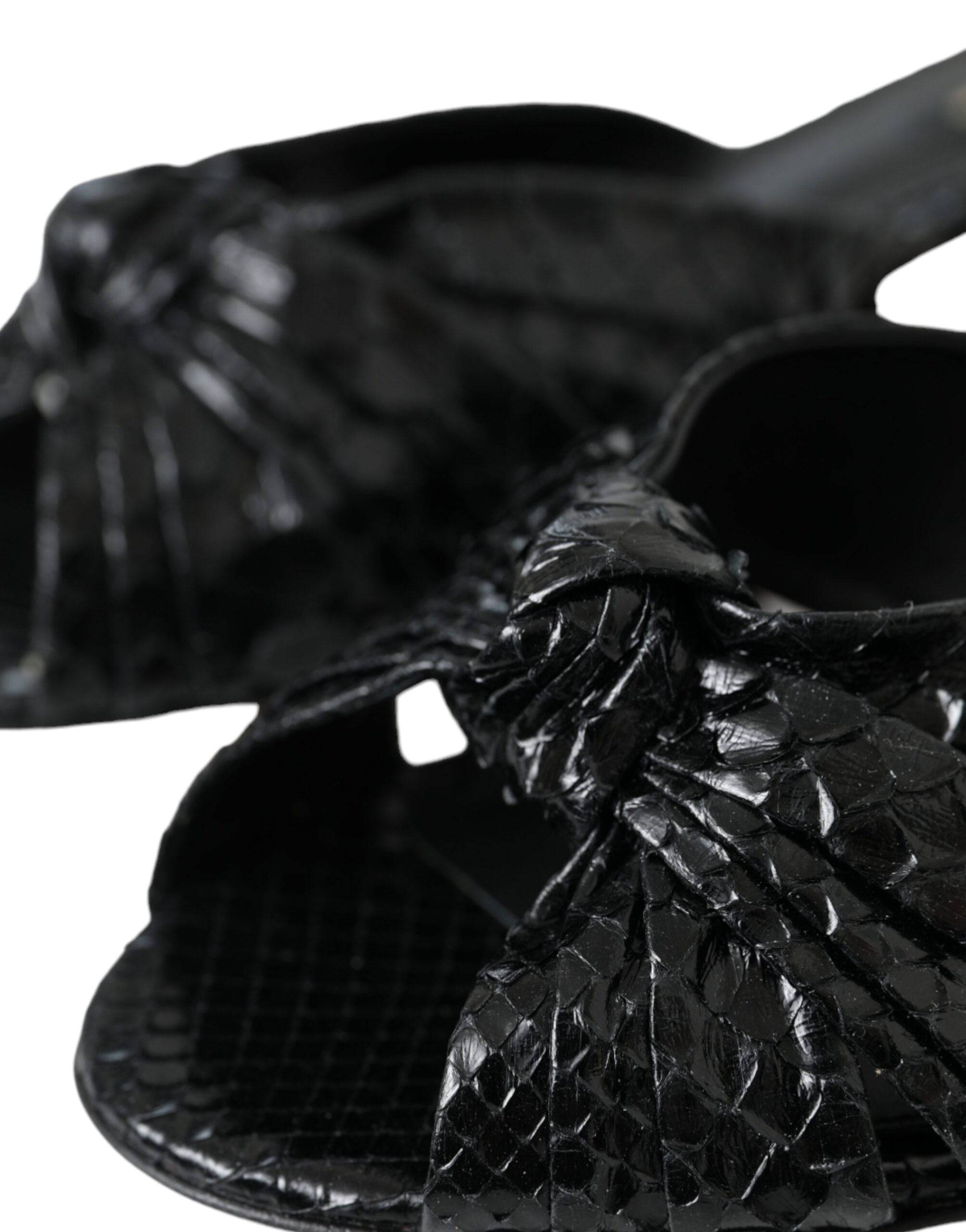Dolce & Gabbana Black Exotic Leather Heels Slides Shoes - ACCEXO