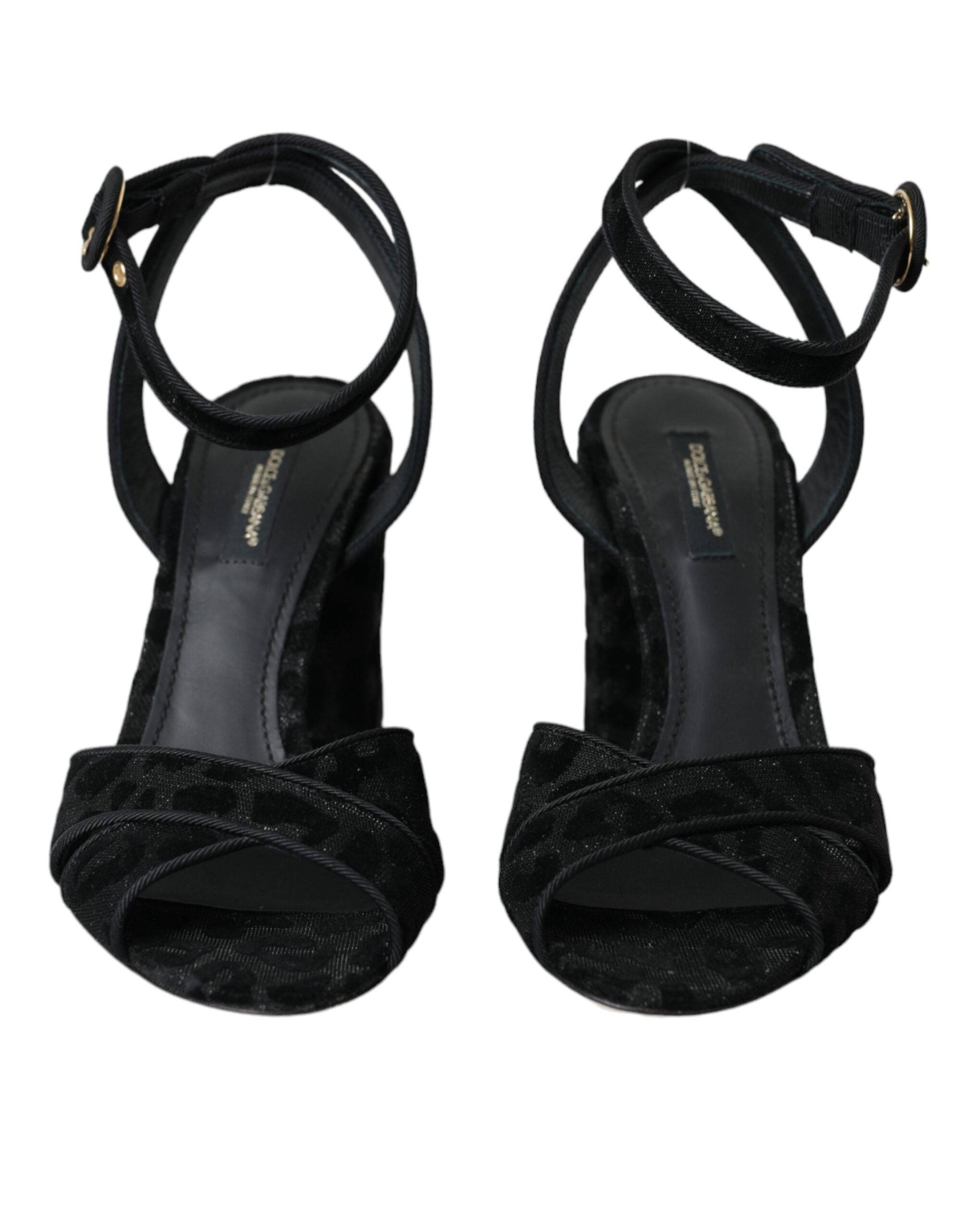 Dolce & Gabbana Black Leopard Suede Heels Sandals Shoes - ACCEXO