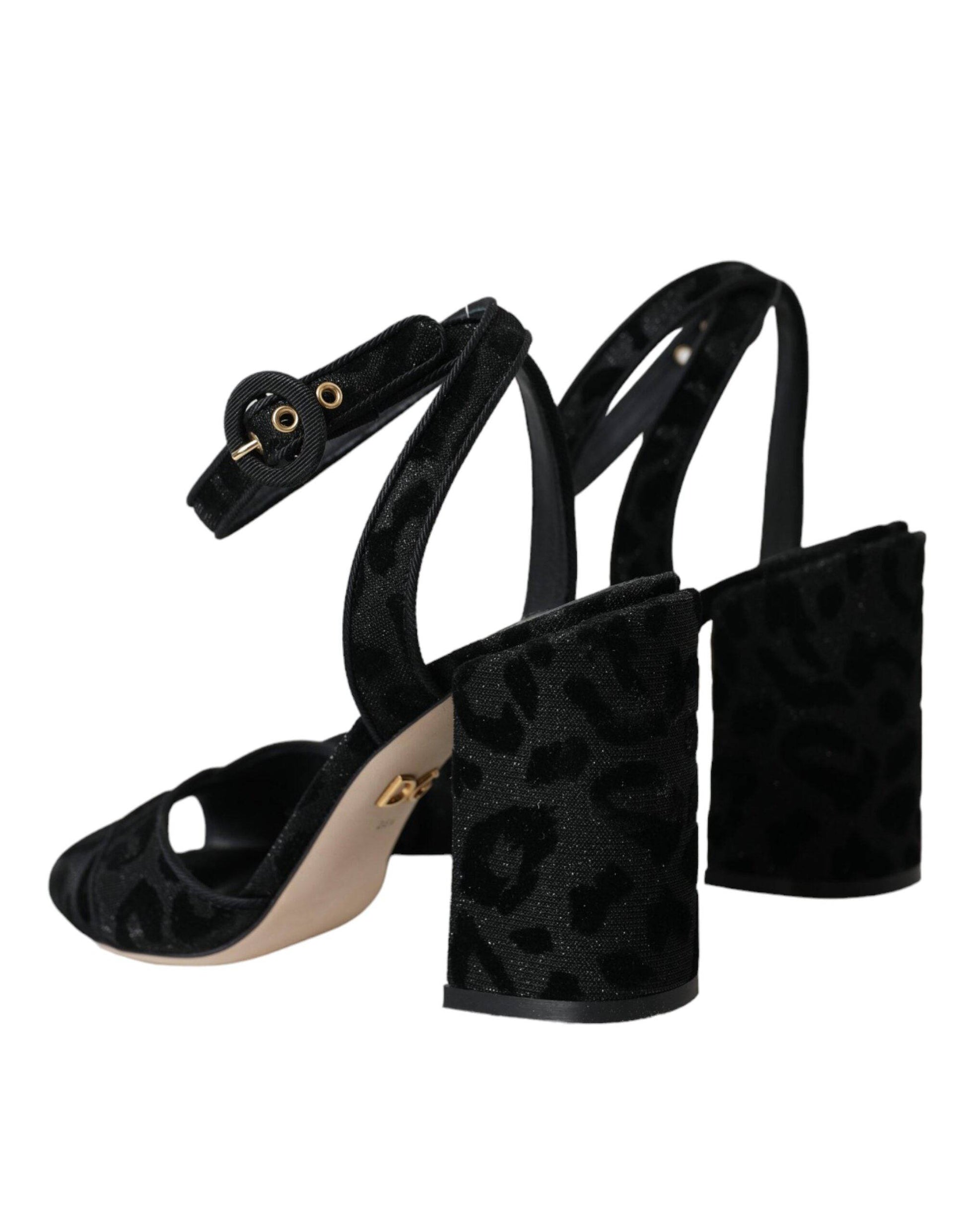 Dolce & Gabbana Black Leopard Suede Heels Sandals Shoes - ACCEXO