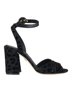 Dolce & Gabbana Black Leopard Suede Heels Sandals Shoes - ACCEXO
