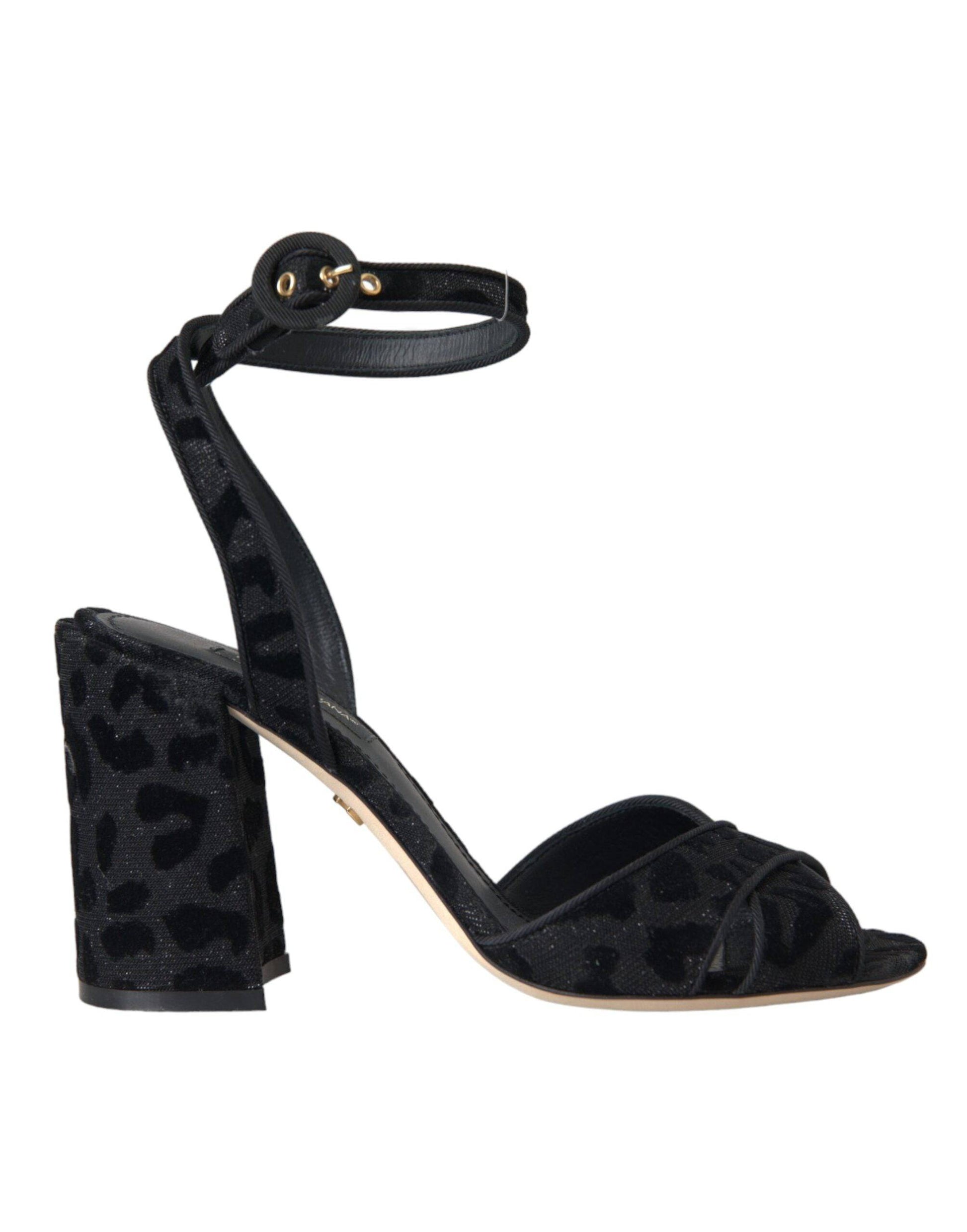 Dolce & Gabbana Black Leopard Suede Heels Sandals Shoes - ACCEXO
