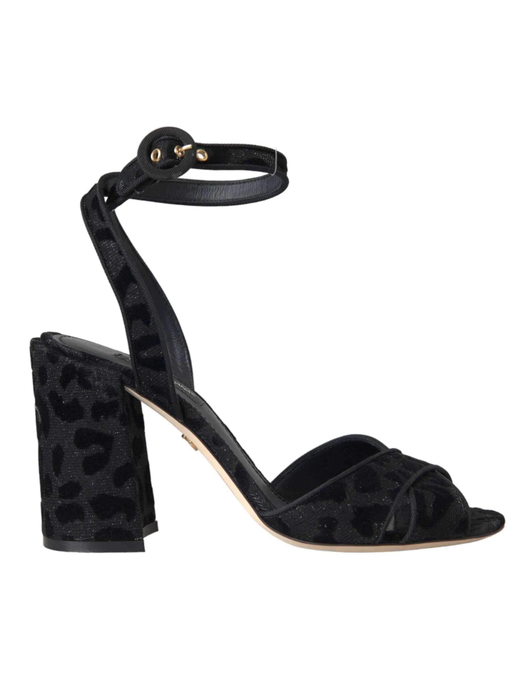 Dolce & Gabbana Black Leopard Suede Heels Sandals Shoes - ACCEXO