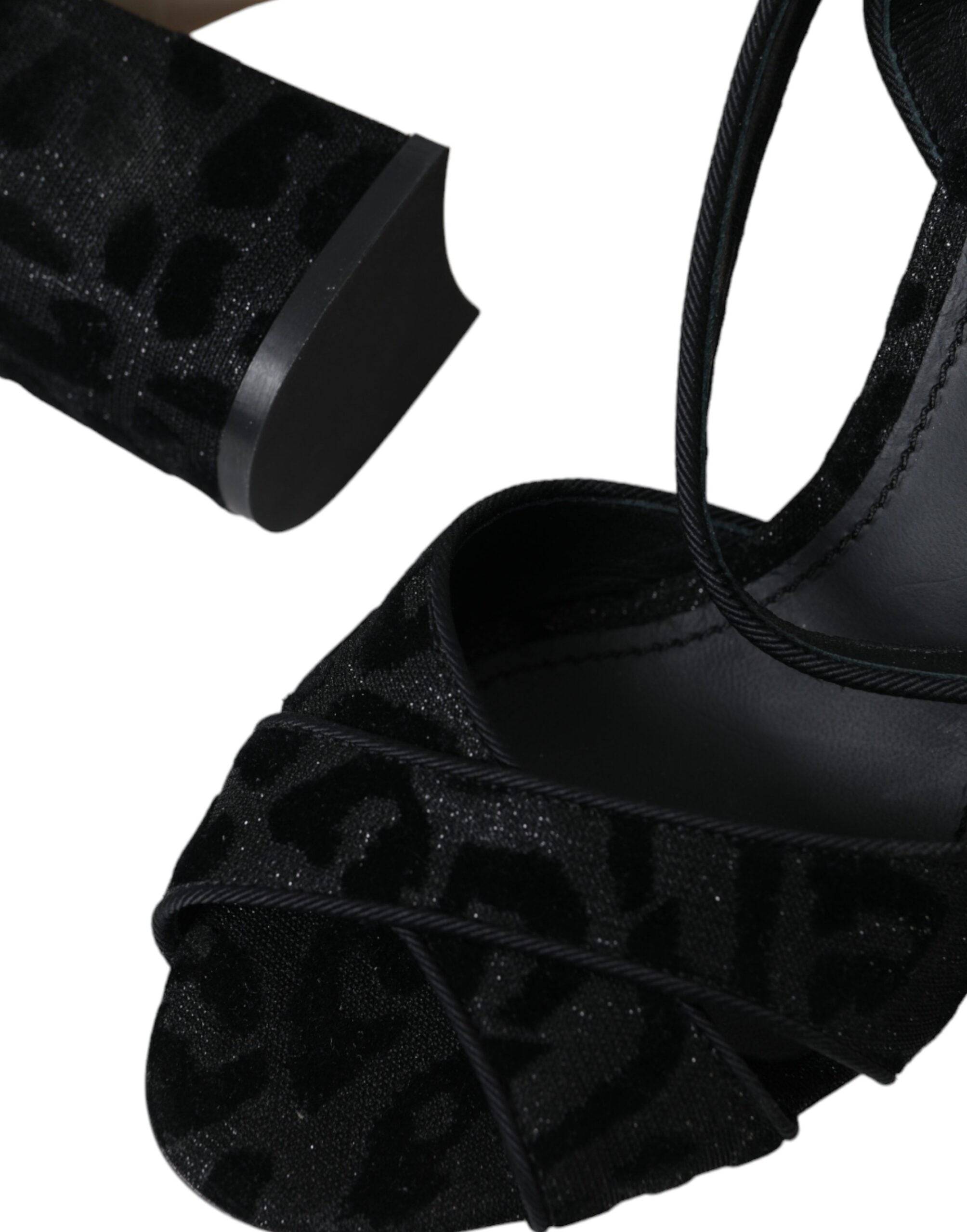 Dolce & Gabbana Black Leopard Suede Heels Sandals Shoes - ACCEXO